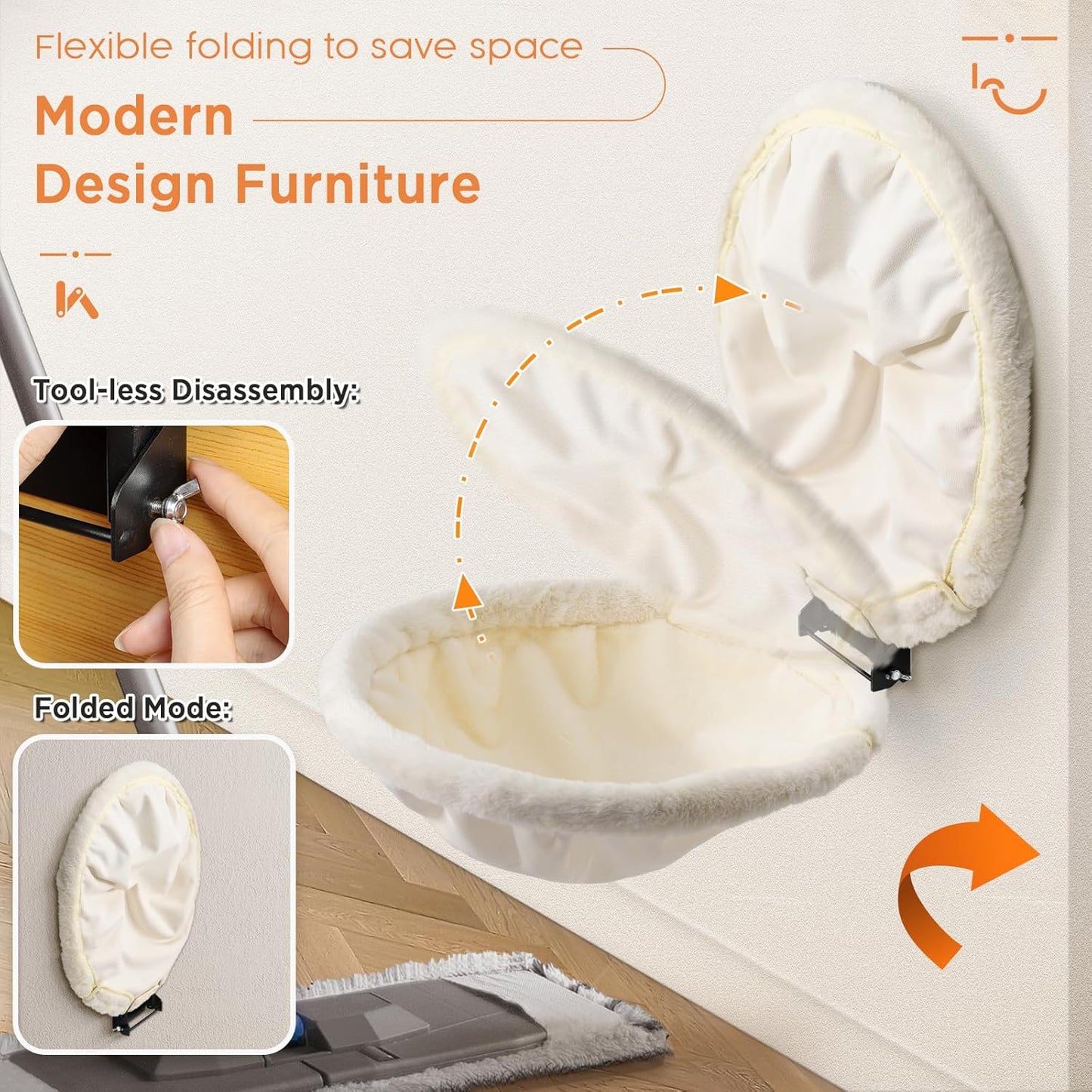 Cat Hammock Wall Mounted, Foldable & Stable Cat Beds- Breathable Cats Wall Shelves for Sleeping, Playing, Climbing, and Lounging - Maximum Hold Up to 30lb（Cream,Faux Rabbit Fur）