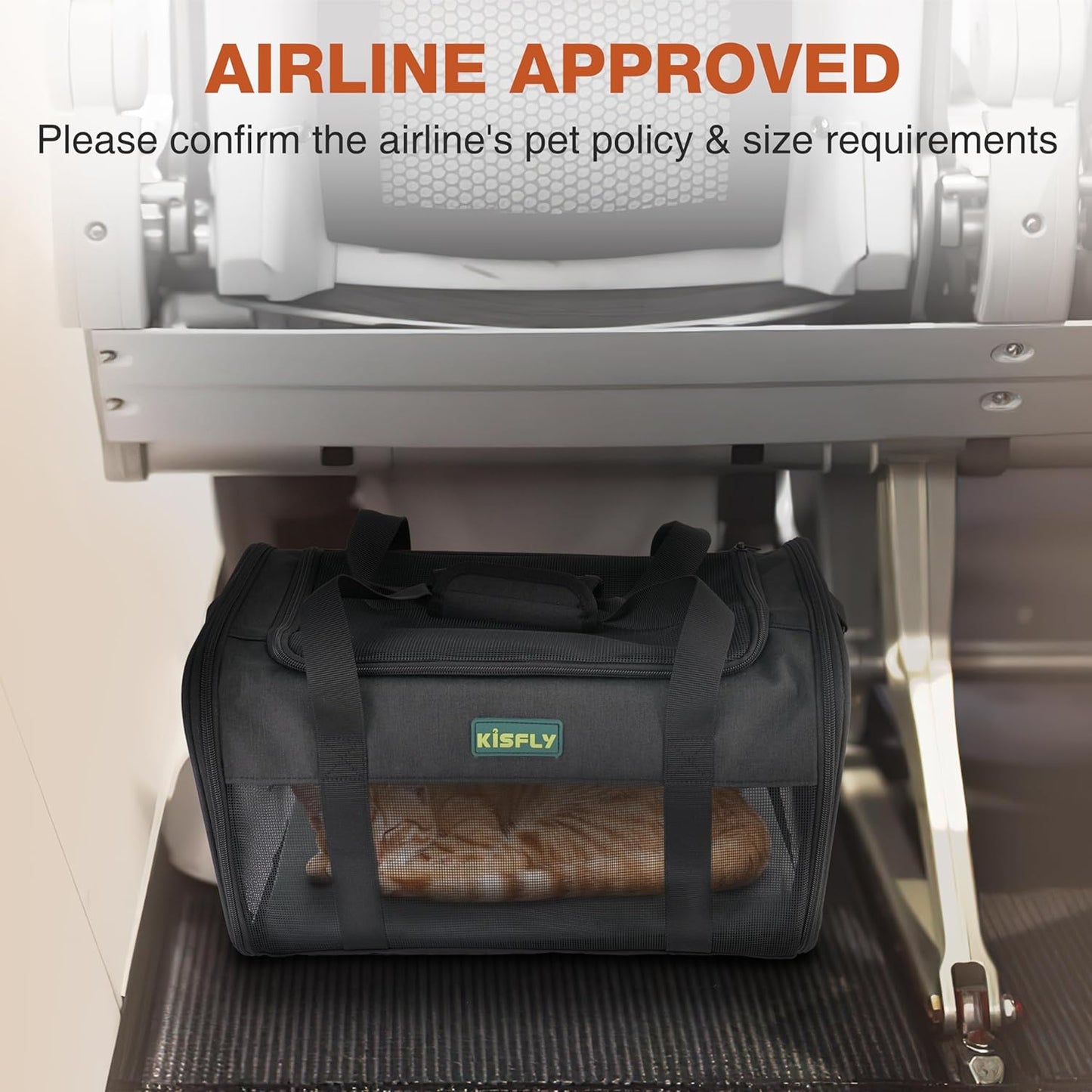 Airline Approved Cat and Small Dog Carrier – Soft-Sided, Foldable Under-Seat Travel Bag for Pets up to 12 lbs (17"x11"x9.5"), Top-Loading, Scratch-Resistant Mesh, Black