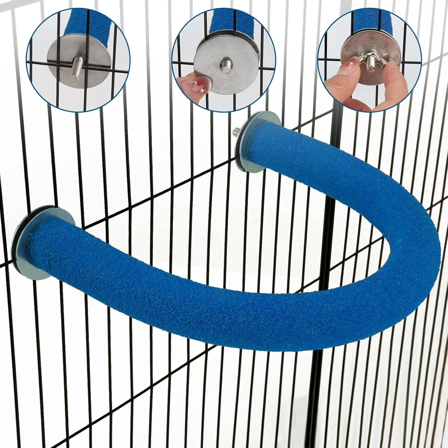 Rypet U Shape Parrot Perch Stand Toy for Paw Grinding Clean Stick Exercise, Rough-Surfaced Quartz Bird Perch Standing Cage Accessories for for Small Parakeets Cockatiels Conures Macaws Finches(Blue)