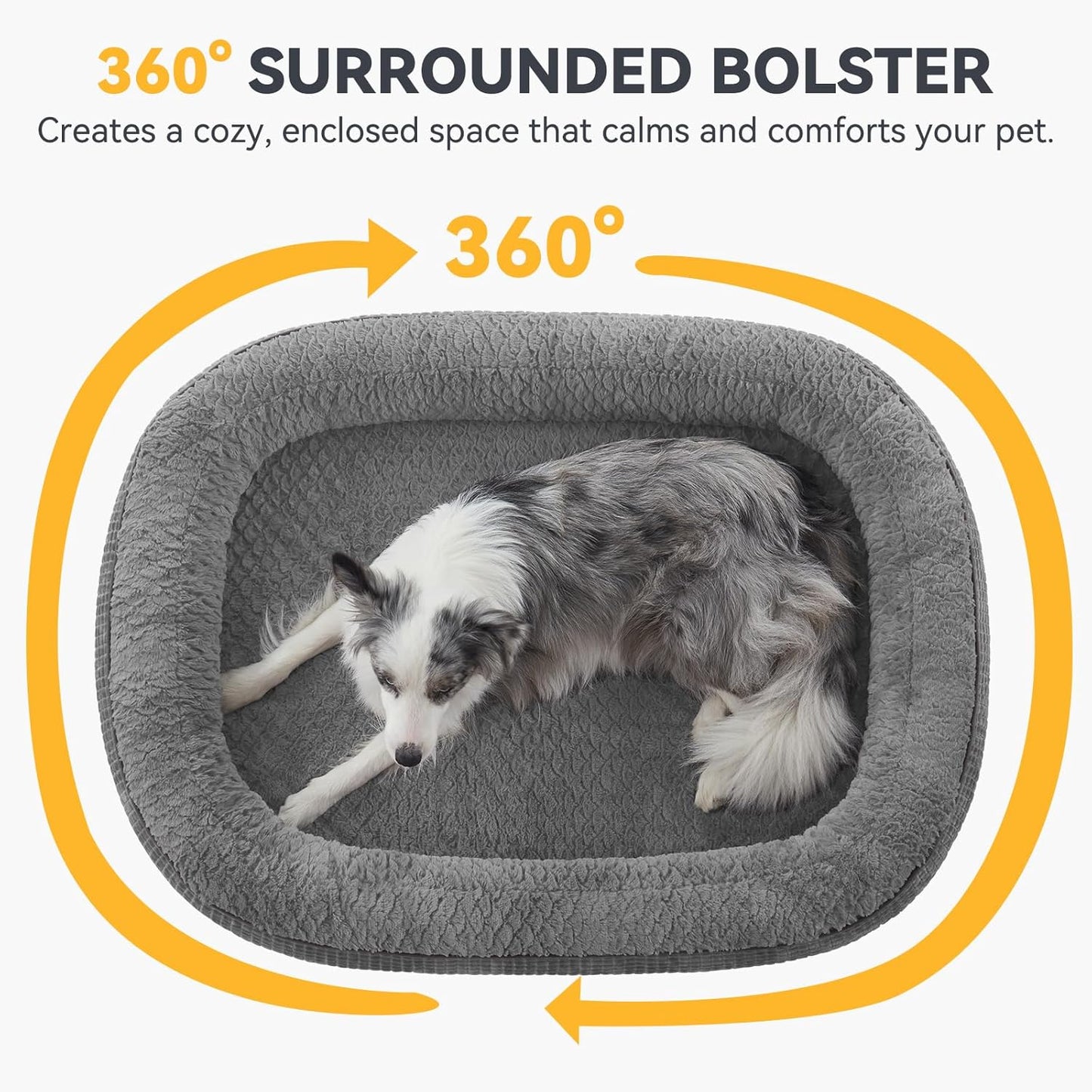 JOEJOY Orthopedic Dog Beds Large Sized Dog, XL Egg-Crate Memory Foam Pet Couch Bed with Bolster Sides, Waterproof Lining, Removable Washable Cover & Non-Slip Bottom, Grey