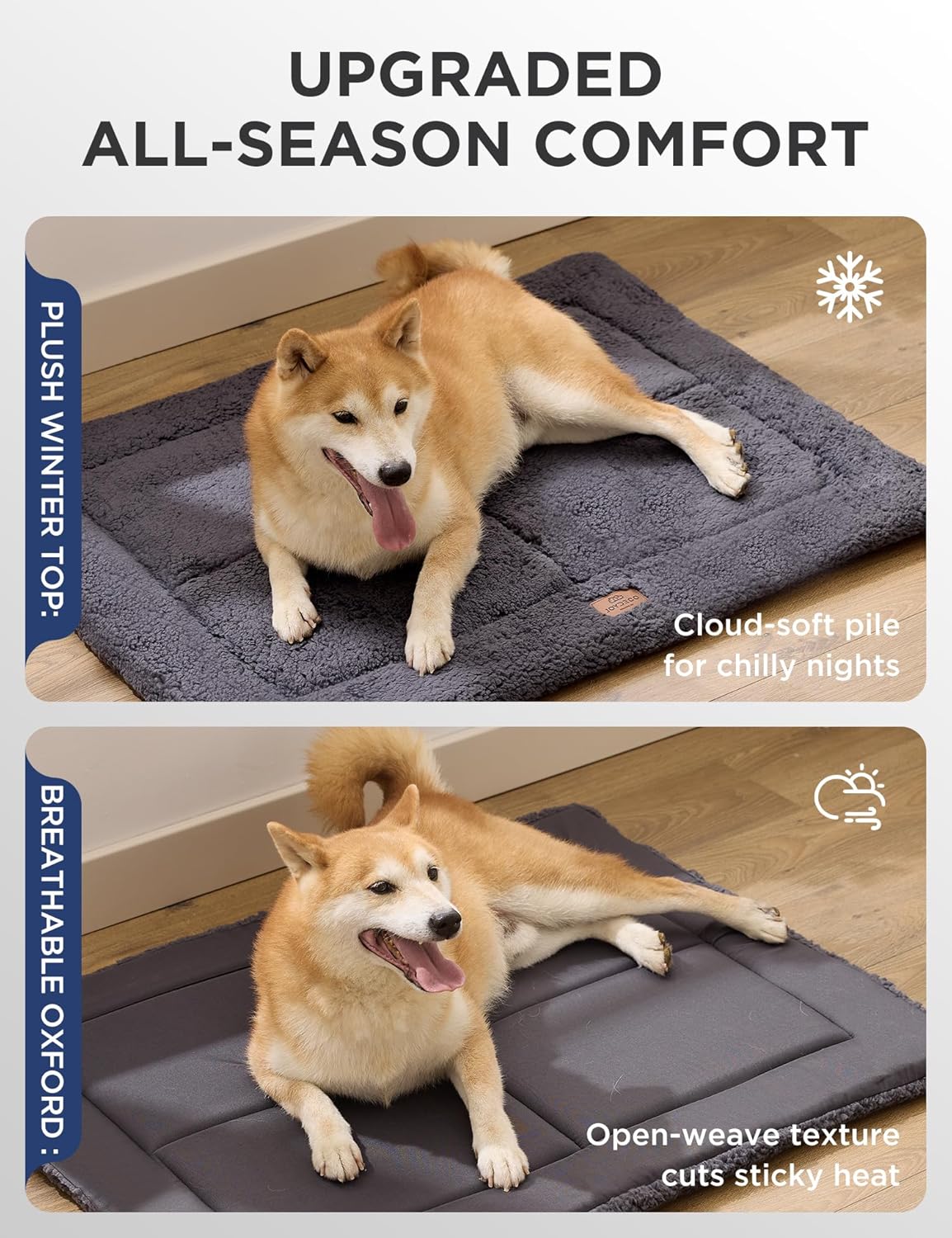 Joydeco Low Profile Dog Crate Mat Reversible Bed Pad, Washable Dog Pad Mat with Ultra Soft Fleece, Compact Design Kennel Beds Mats for Large Medium Small Pets, 36" x 27" Dark Gray