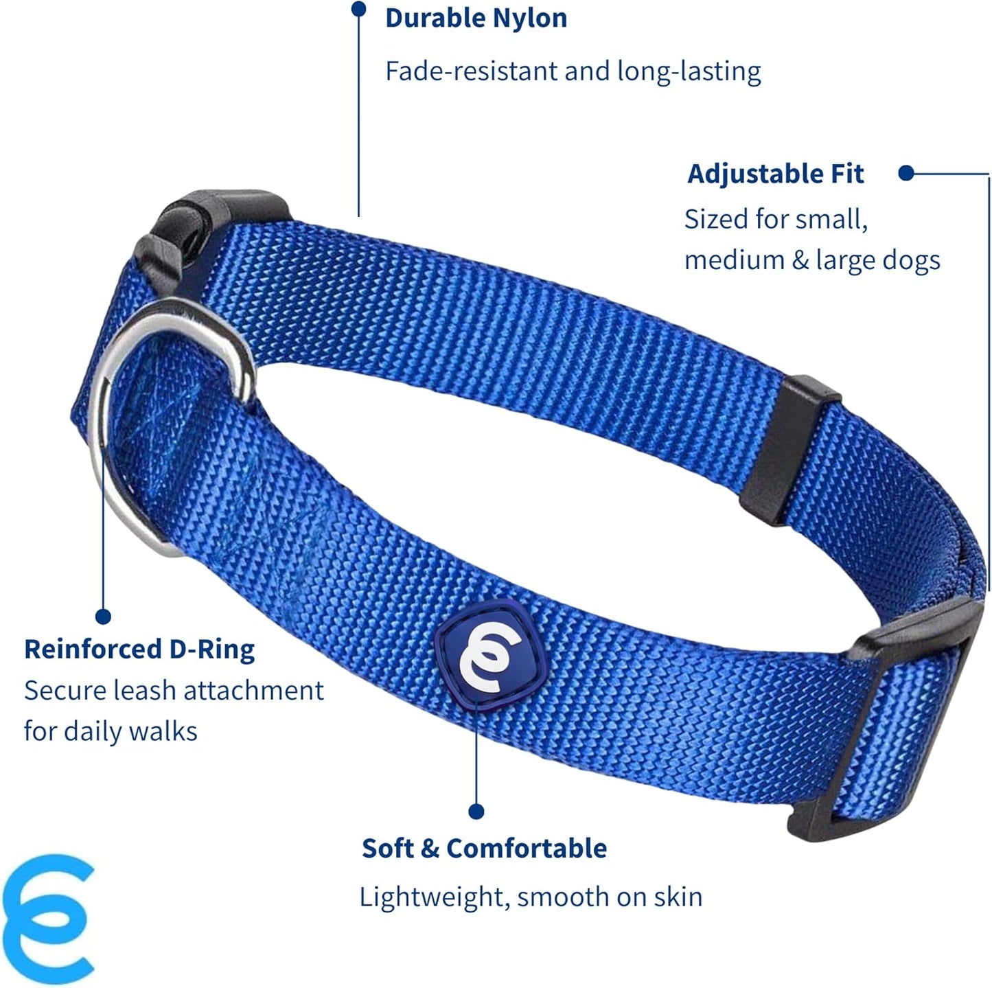 Blueberry Pet Essentials Medium Dog Collar in Royal Blue | Adjustable & Eco-Friendly Durable Nylon Strap | Classic Collar for Medium Dogs, Boy & Girl Pets