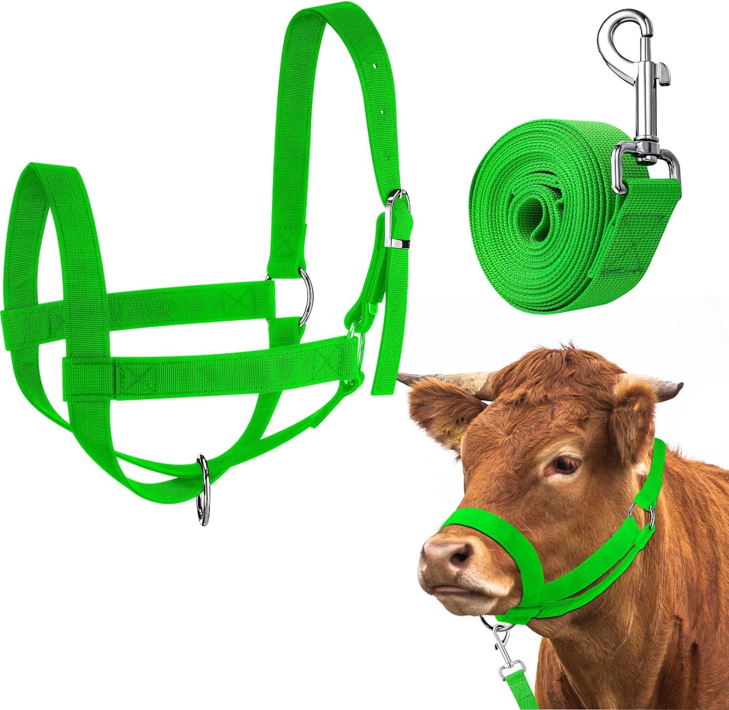 Hillban Cow Halter Cattle Halters Adjustable Calf Halter with Leading Rope for Miniature Horse Donkey Goat Foal Nylon Cattle Training Supplies