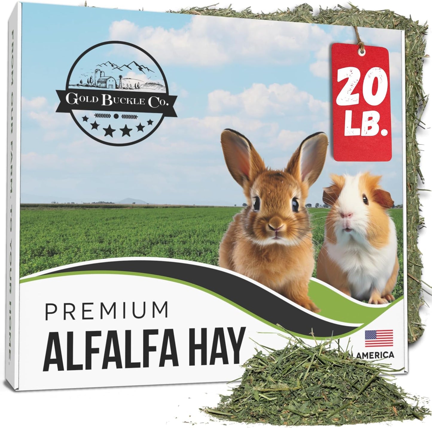 20lb Freshly Dried Organic Alfalfa Hay for Guinea Pigs, Rabbits, Chinchillas, Goats, Hamsters & Ferrets, Small Animal Food Rich in Protein & Fiber, Hand-Selected, Hand sorted, USA Grown