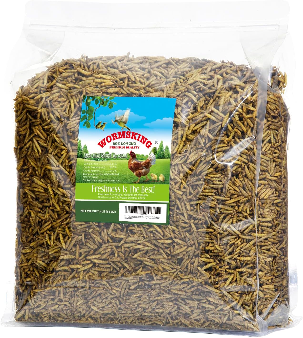 4LB Non-GMO Dried Black Soldier Fly Larvae, More Calcium Than Dried Mealworms, High Protein Chicken Feed, Poultry Treats