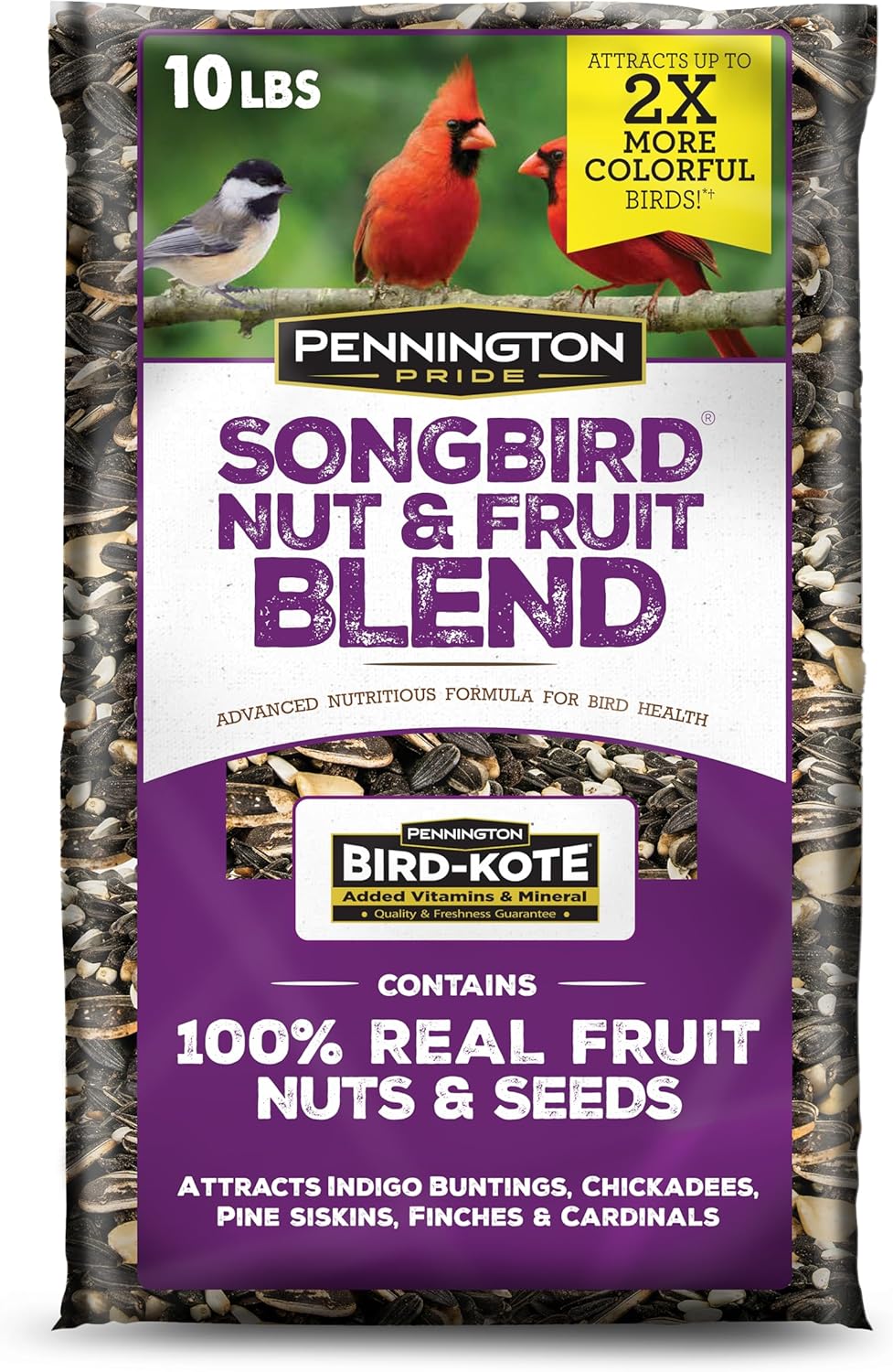 Pennington Pride Songbird Nut & Fruit Blend, Wild Bird Seed for Outside Feeders, Advanced Nutrition Formula for Bird Health, 10-lb. Bag
