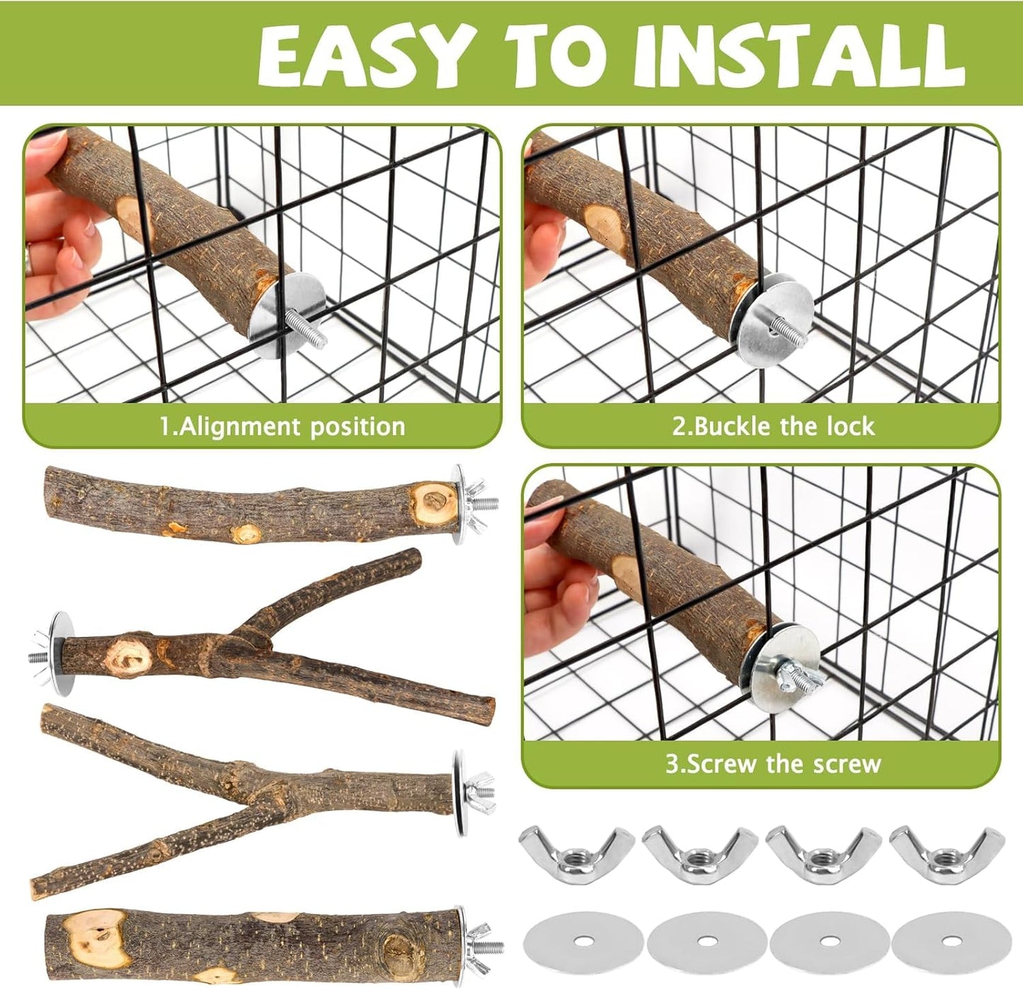 Natural Wood Bird Perches for Cage, Parrot Perch Stand & Platform, Bird Cage Accessories for Parakeets, Cockatiels, Conures, Lovebirds (Brown, Essential Perch Bundle - 5PCS)