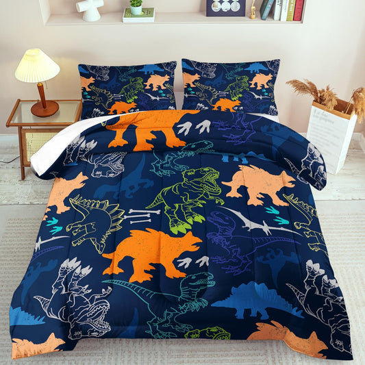 Blue Dinosaur Comforter Set King Boys,Cute Dinosaur Bedding Set King for Kids,Kawaii Dragon Comforter Blue Bedroom Decor,Cute Animal Bedding Kawaii Animal Quilt Boys