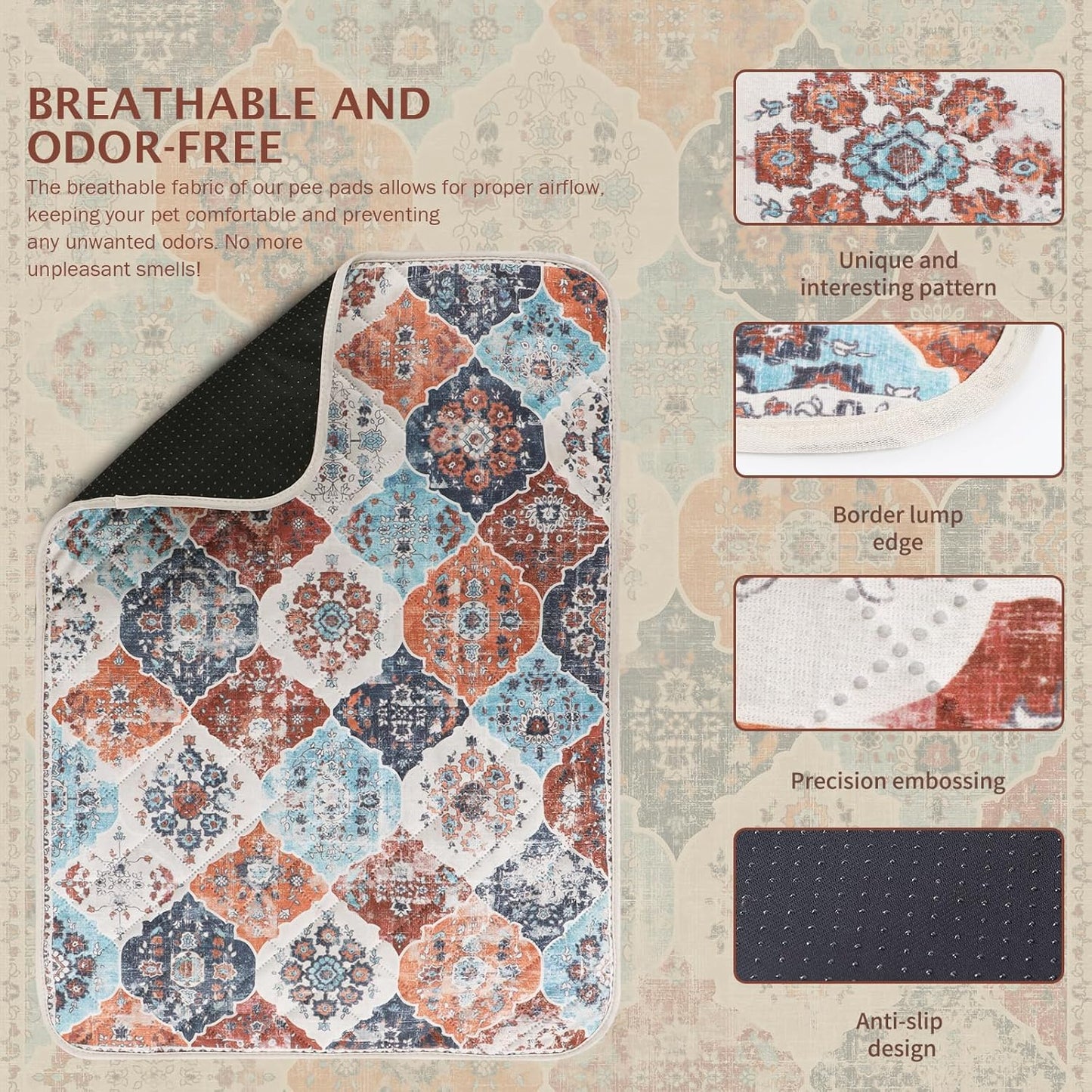 IEUUMLER Washable Pee Pads for Dogs, 2 Pack Reusable Non-Slip Grip, Super Absorbent Waterproof Puppy Pads for Potty Training, Playpen, Crate, Whelping Box EU011 (Orange, 36" x 41")