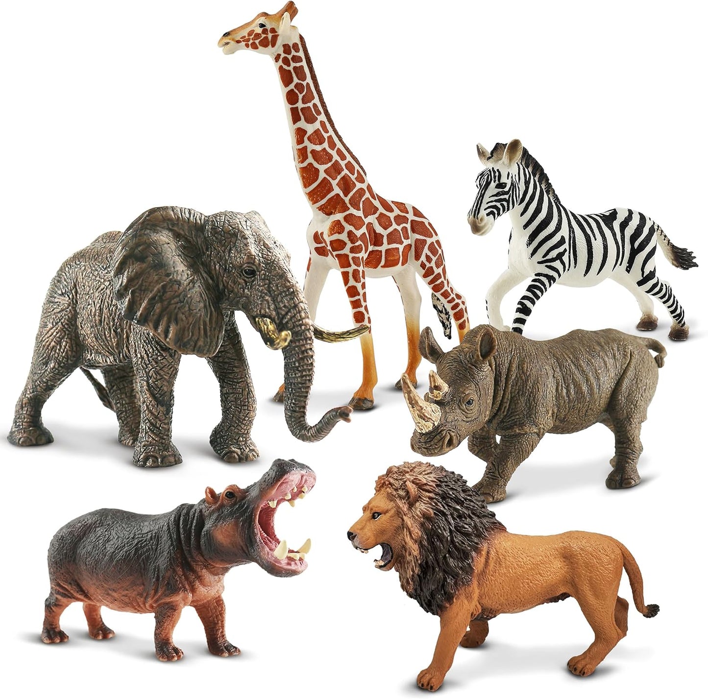 6PCS Safari Animal Figure Toys for Kids 3-5 Realistic Plastic Jungle Animal Figurines African Wildlife Learning Toys for Kids Boys Girls Toddlers