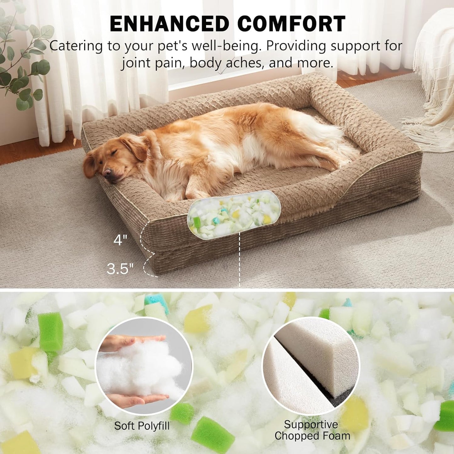 INVENHO Orthopedic Dog Bed Medium Size, Washable Egg-Crate Memory Foam Dog Couch with Washable Removable Cover, Waterproof Lining and Nonskid Bottom