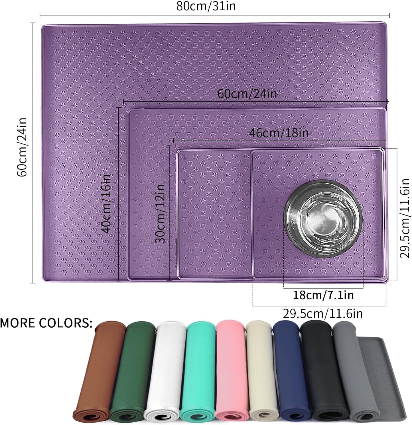 Ptlom Dog Food Mat Anti-Slip Pet Bowl Mats for Food and Water, High-Lips Pet Placemat Prevent Messy Spills to Floor, Waterproof Puppy Feeding Tray for Small, Medium Large Dogs Cats, Silicone