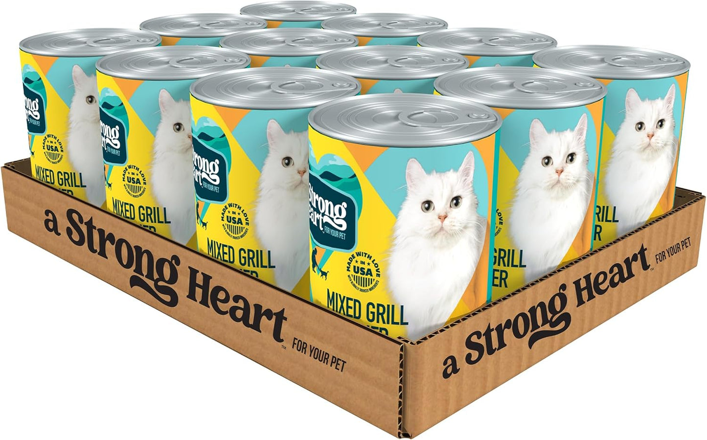 A Strong Heart Canned Wet Cat Food, Mixed Grill Dinner - 13.2 oz Cans (Pack of 12), Made in The USA with Real Chicken & Liver