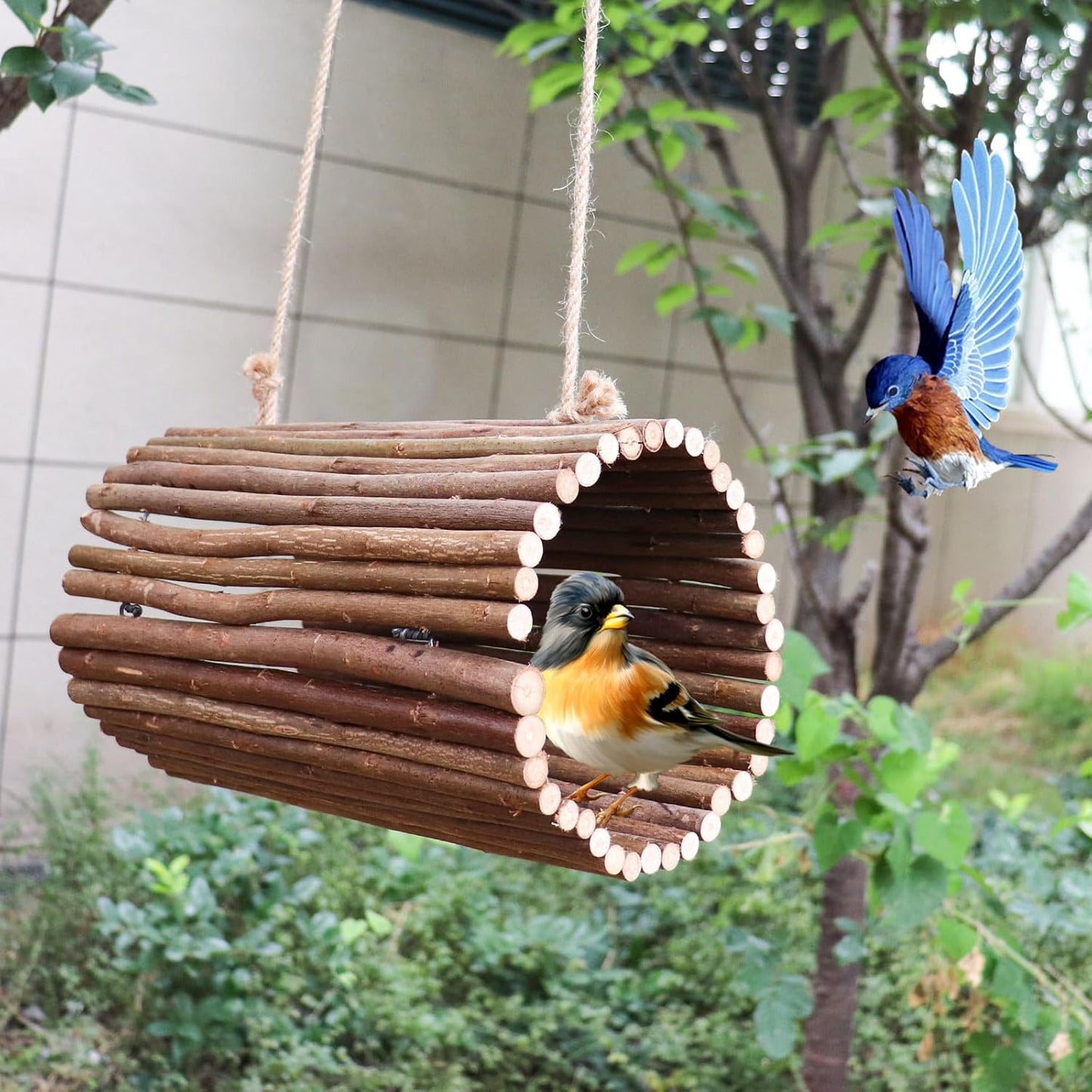 Bird Parrot Swing Toys, Hanging Bird Perch Stand, Natural Willow Wood Parrot Hammock, Bird Cage Accessories, Suitable for Little Bird Parakeets Cockatiels Lovebirds Hamster Rat (6.3" in Diameter)