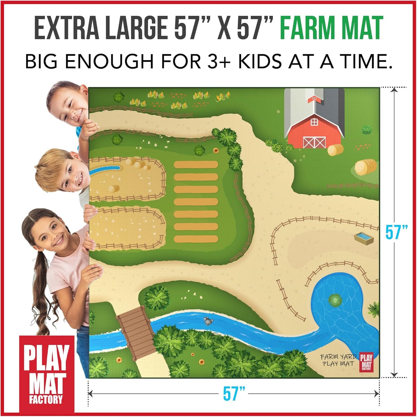 Farm Play Mat for Farm Toys | Foldable Solution |Large Size 57” x 57” | Farm Animals | Tractor Play| Activity Mat | by Play Mat Factory