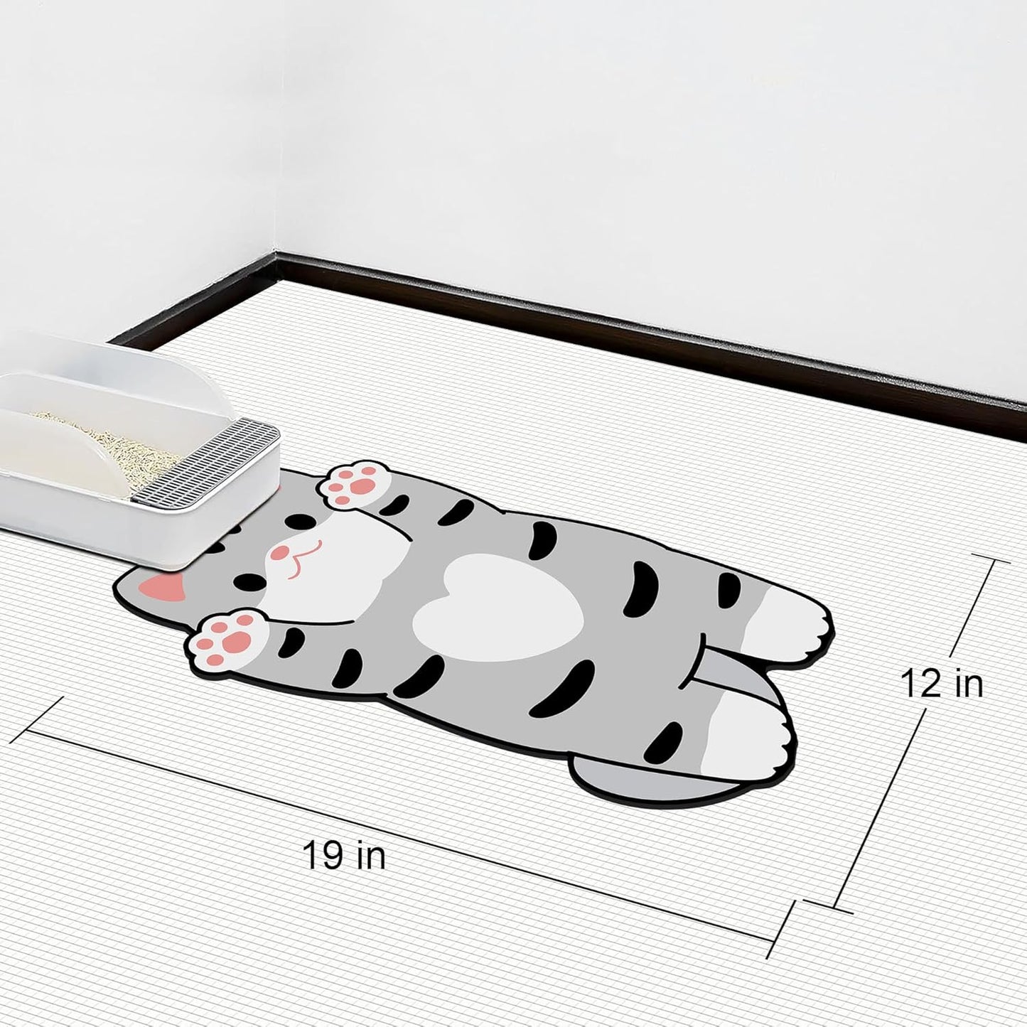 Cat Food Mat for Indoor Cats - No Stains Easy Clean Pet Supplies - Cat Bowls for Indoor Cats (Grey, 19"x12")