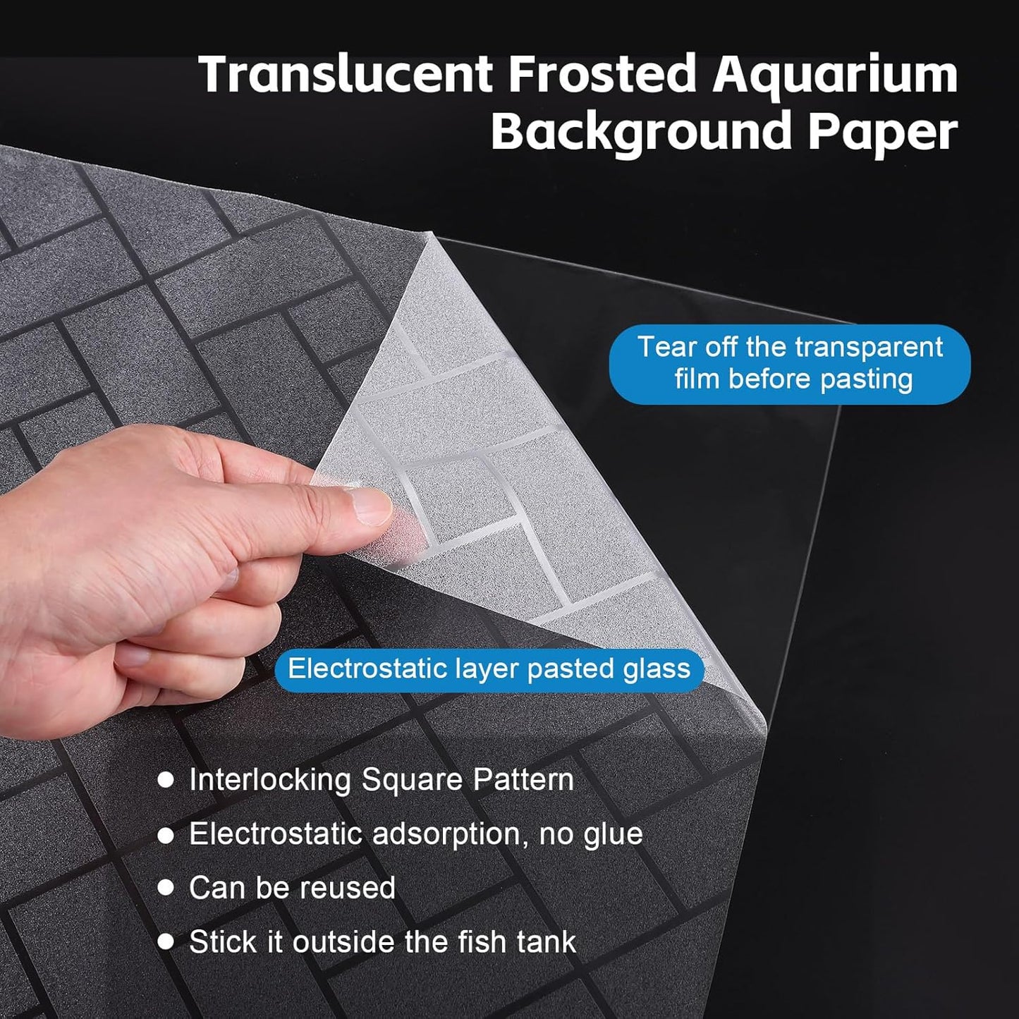 Aquarium Background Paper Decor Fish Tank Backdrop Wallpaper Electrostatic Adhesive, No Glue, Easy to Install, Reusable (11.8“H×39.4”L, Grid Transparent)