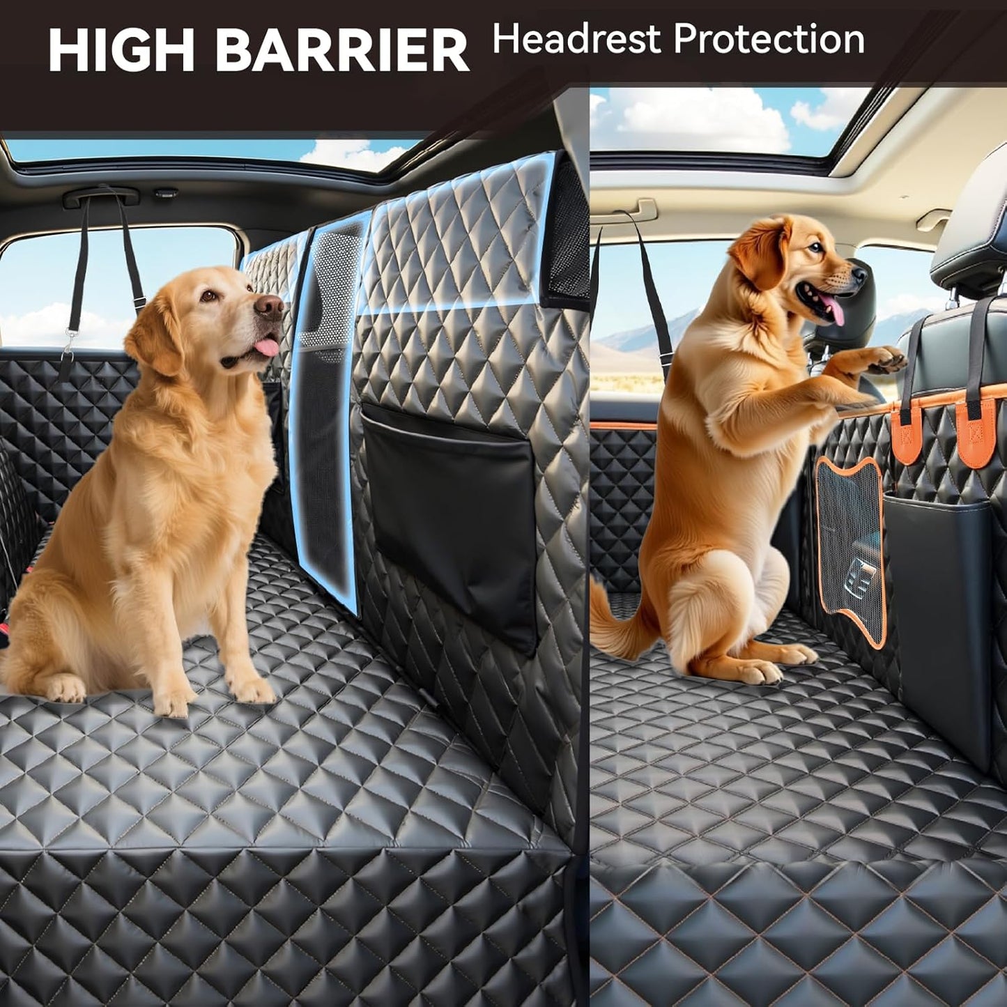 High Barrier Dog Car Seat Cover,Waterproof Back Seat Extender for Dogs,Car Seat Protector,Car Seat Cover Hard Bottom Holds 500 lbs,600D Nonslip Dog Hammock,Pet Car Bed for Cars,SUVs, Small Trucks