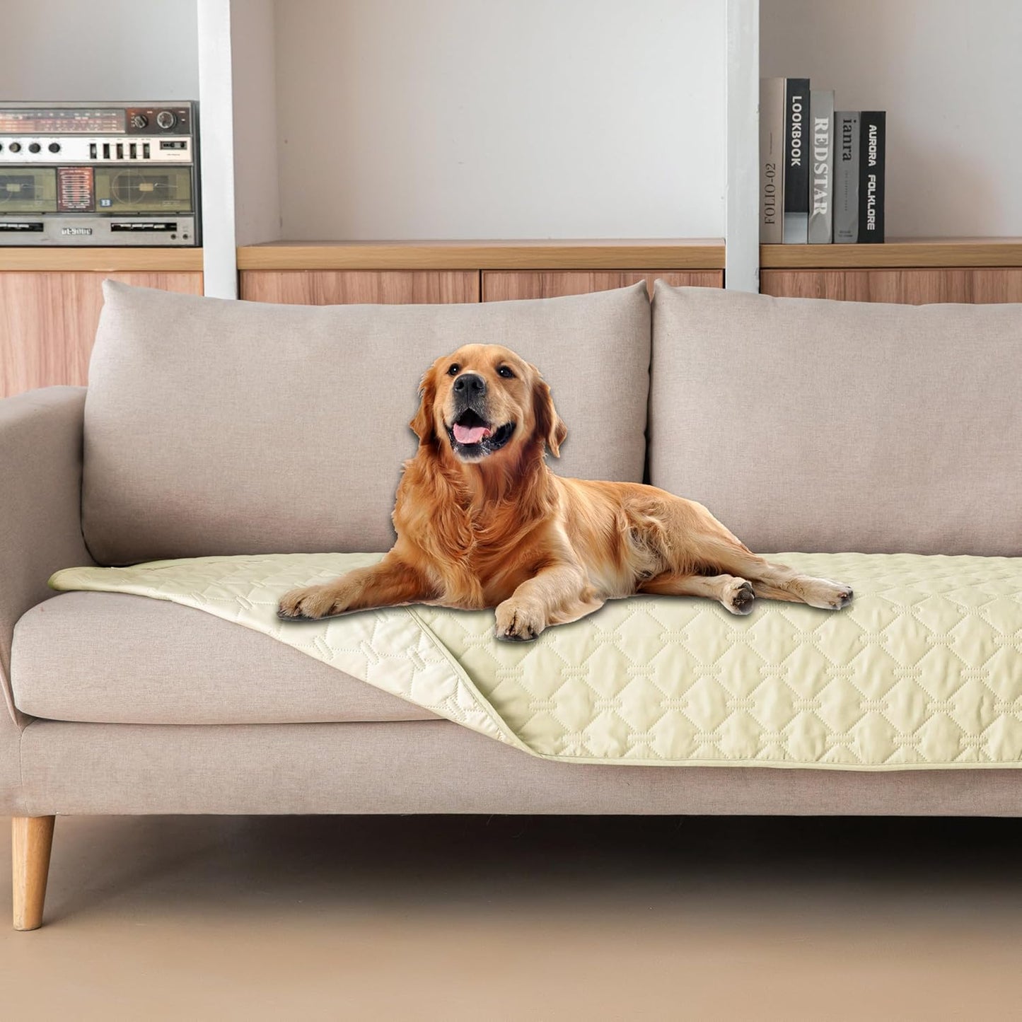 gogobunny 100% Double-Sided Waterproof Dog Bed Cover Pet Blanket Sofa Couch Furniture Protector for Puppy Large Dog Cat, Reversible (30x80 Inch (Pack of 1), Dark Cream/Light Cream)