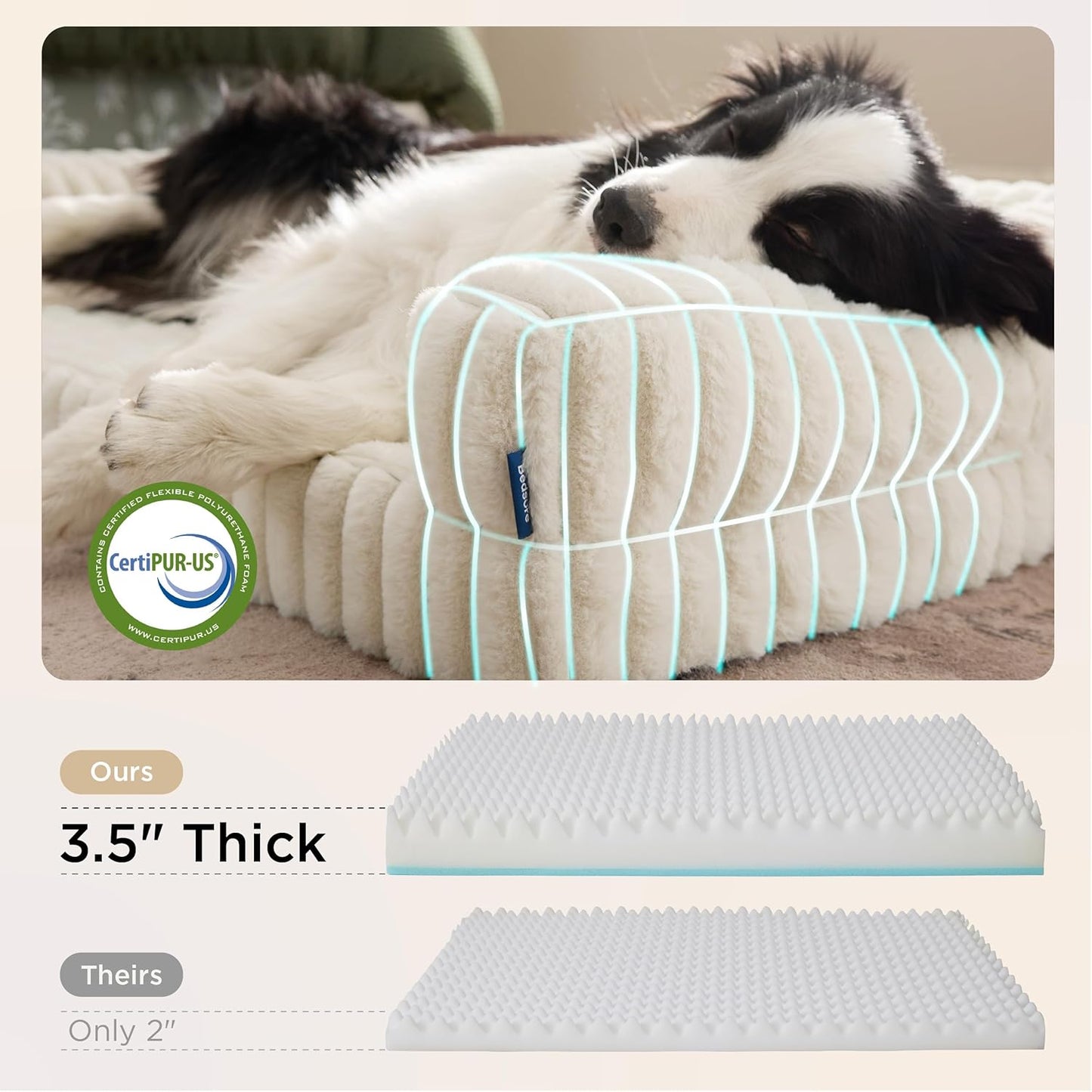 Bedsure Orthopedic Dog Beds for Extra Large Dogs, Waterproof Memory Foam XL Pet Bed with Sides, Non-Slip and Egg-Crate Foam Big Dog Couch Sofa with Washable Removable Corduroy Cover, Cream