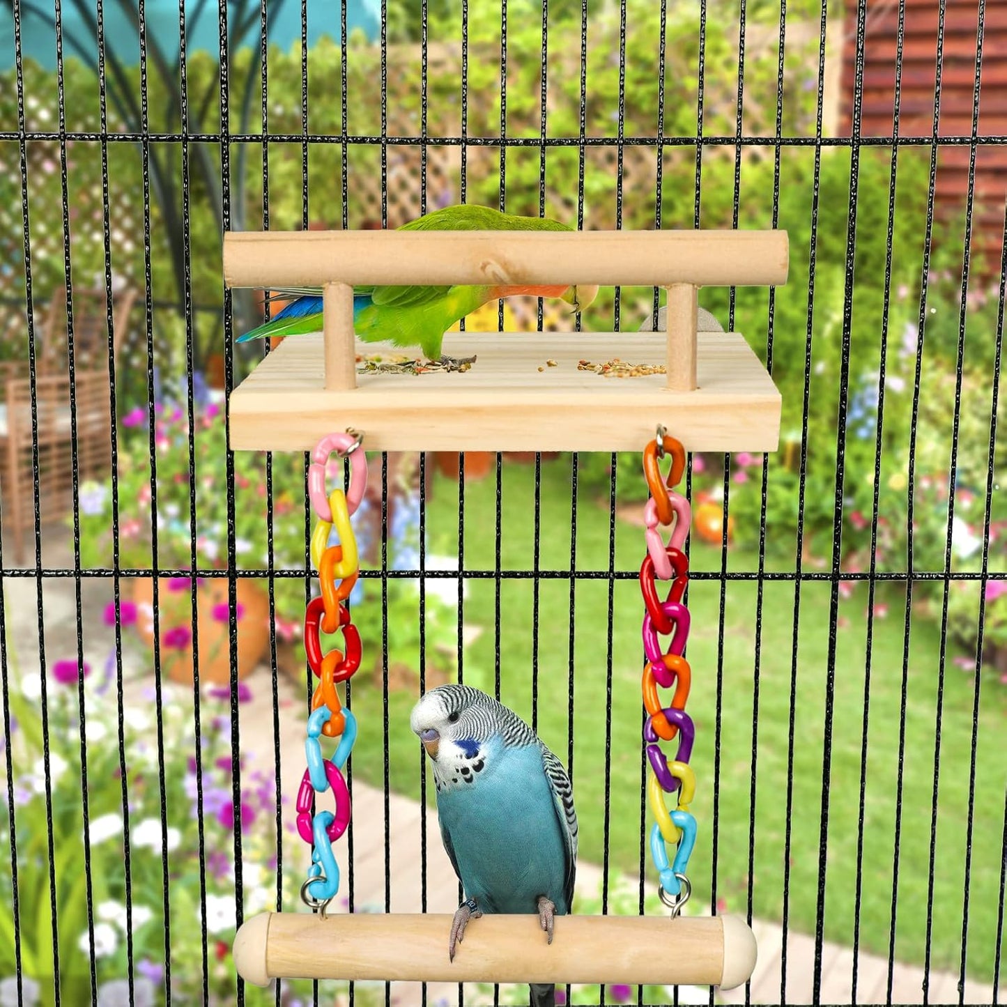 Bird Perches Cage Toys Parrot Wooden Platform Play Gyms Exercise Stands with Acrylic Wood Swing Ferris Wheel Chewing for Animals Green Cheeks, Baby Lovebird, Chinchilla, Hamster Budgie