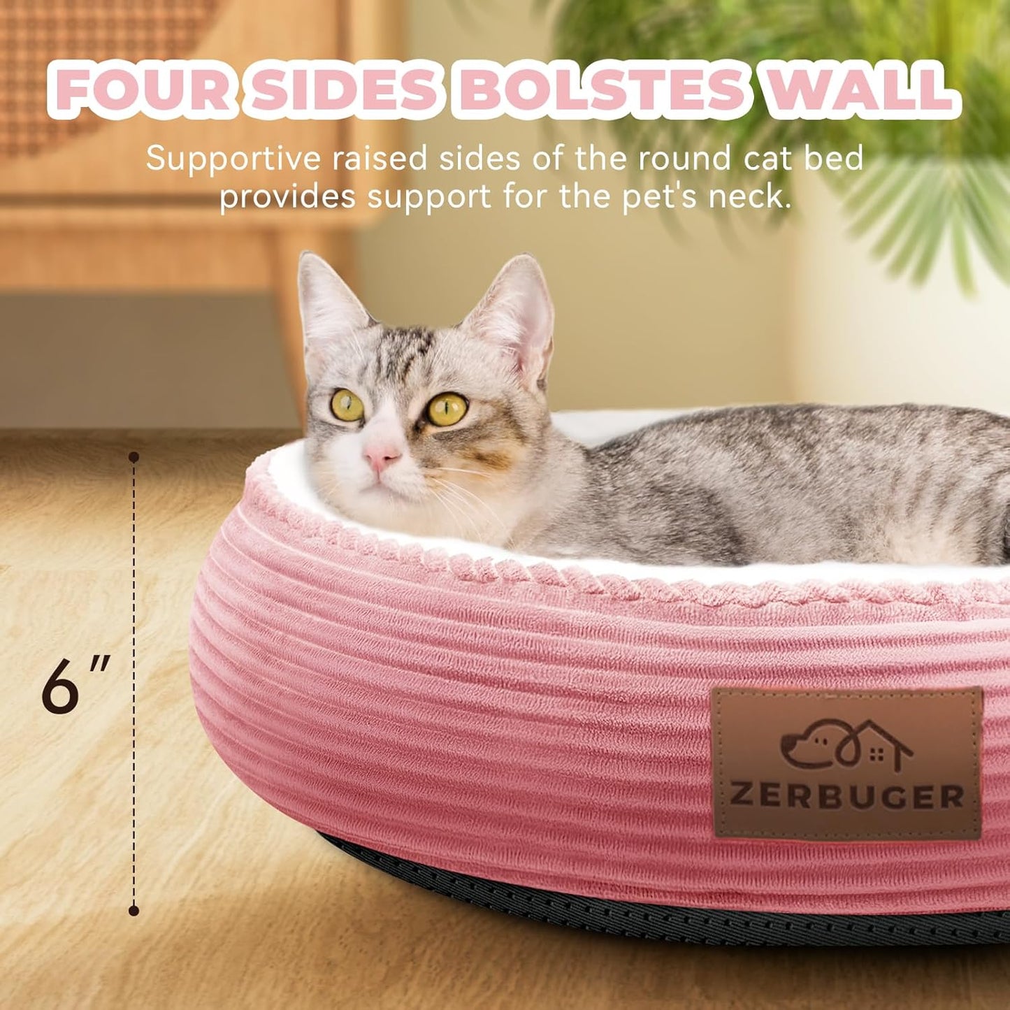 20in Washable Cat Beds for Indoor Cats - Round Donut Pet Bed for Cats, Small Dogs, Puppy, Kitten - Anti-Slip Bottom, Calming Bed Gift - Pink