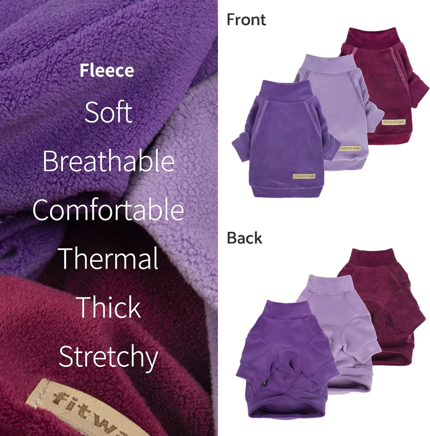 Fitwarm 3 Pack Classic Fleece Dog Sweater, Turtleneck Dog Sweatshirt, Dog Winter Clothes for Small Dogs Boy Girl, Pet Pullover Jumper, Cat Apparel, Purple, MediumPurple, Dark Red, Medium