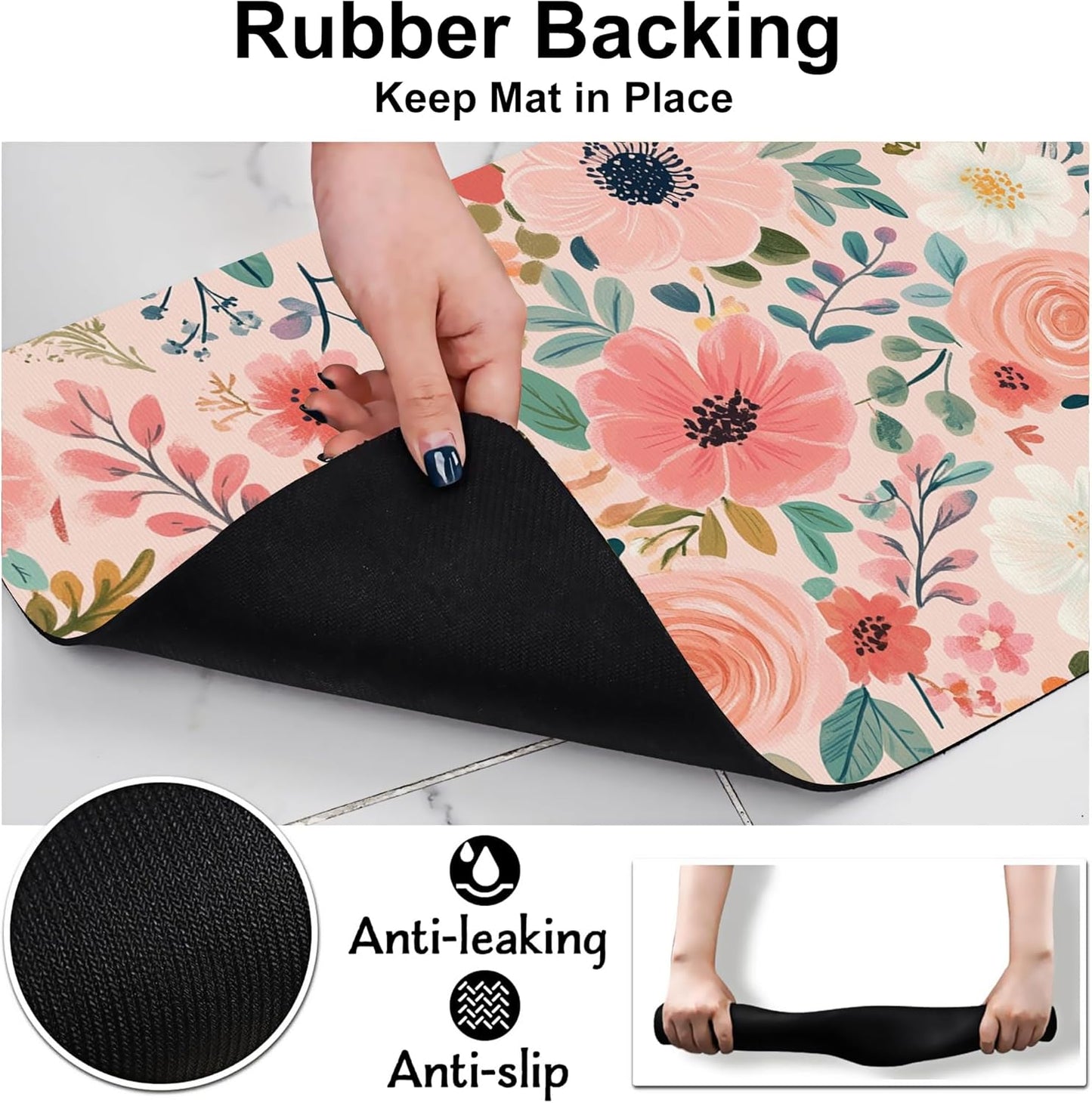 Boho Floral Pet Feeding Mat for Floors-Absorbent Dog Bowl Mat for Food and Water, Quick Dry Pet Cat Feeding Mats with Non Slip Bottom, Mess-Free Dog Accessories 12"x20"