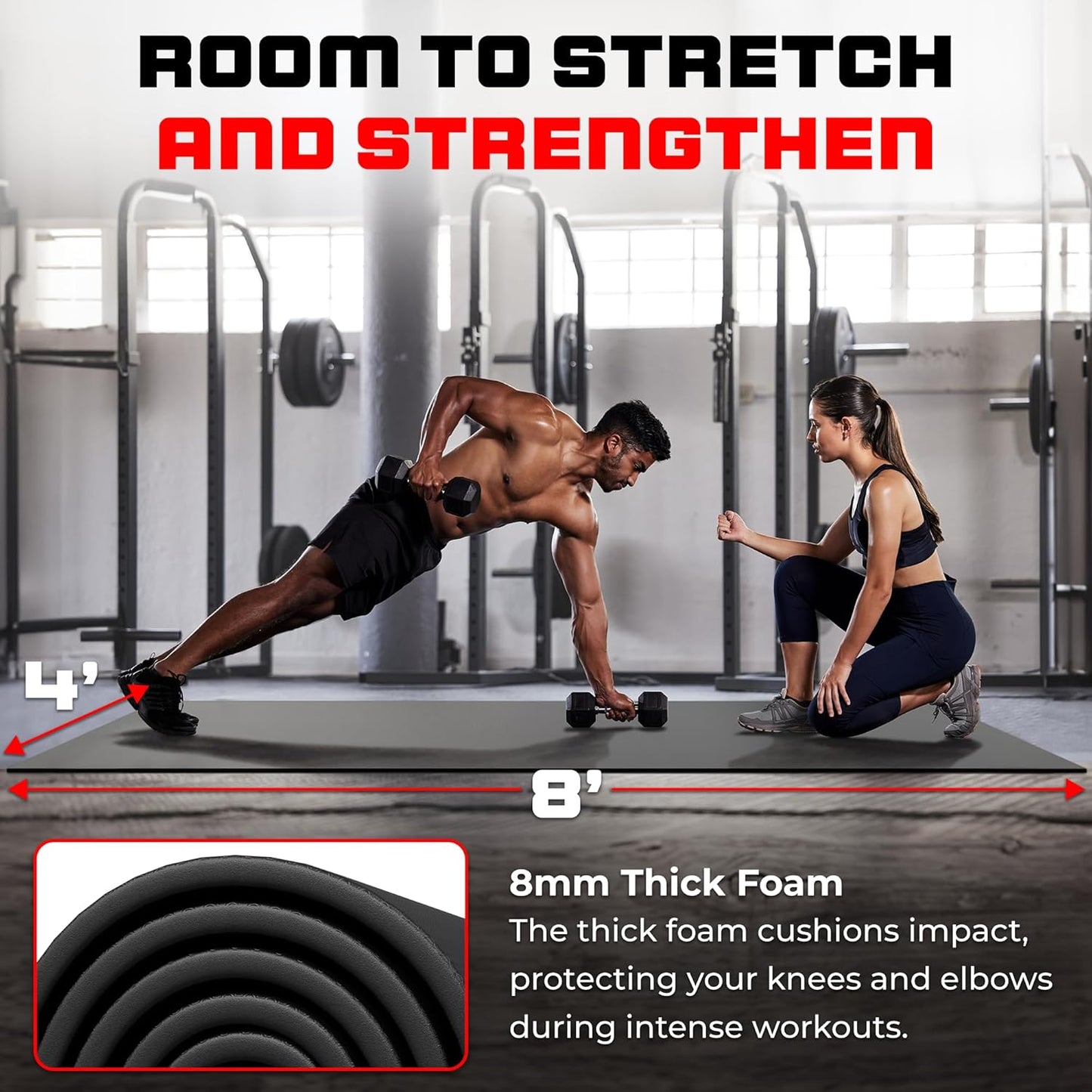 8FT x 4FT Extra Large Exercise Mat - PVC Floor Workout Mat with Carry Bag, Cleaning Cloth - Non slip Thick Workout Mats for Home Gym Flooring, Fitness Training Mat for Weights Pilates Cardio