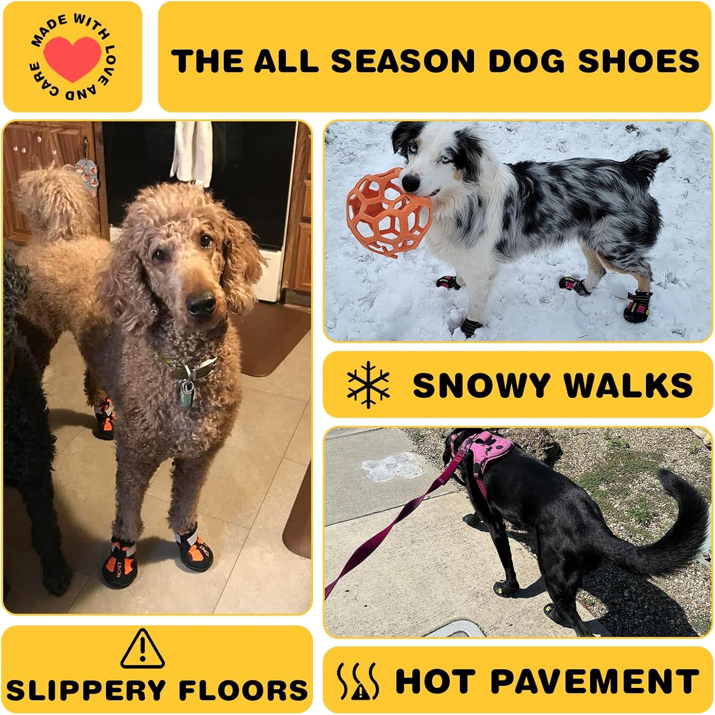 Hcpet Dog Shoes, Dog Boots for Small Dogs, Waterproof Medium Dog Booties Paw Protector for Summer Hot Pavement, Winter Snowy Day, Outdoor Walking, Indoor Hardfloors Anti Slip Sole Orange Size 2