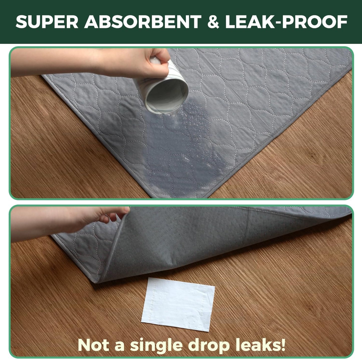 FXW Washable Pee Pads for Dogs, Puppy Pads with Super Absorbent, Specifically Designed for 24inch Cages, 23" × 17" Rectangle, Gray, 2 Packs