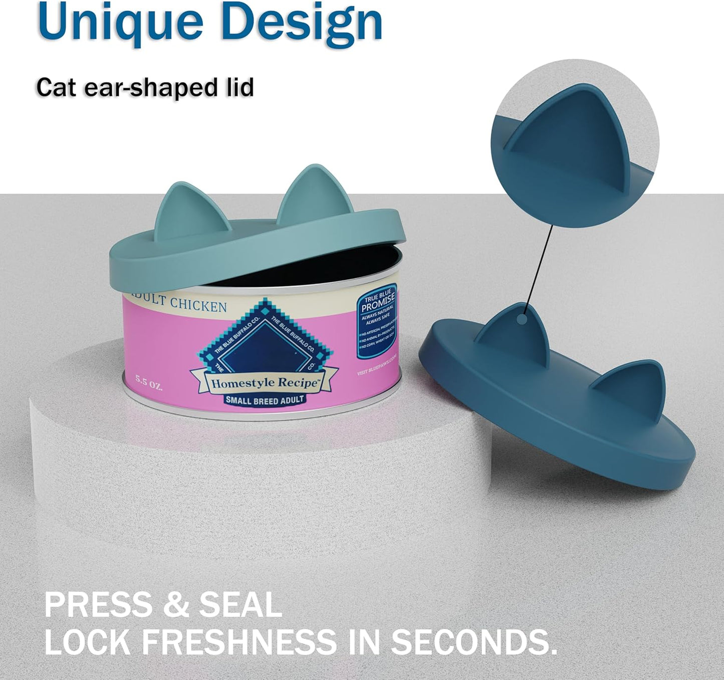 OHMO 2 Pack Pet Food Can Lids, (3.3 in / 85mm) Silicone Pet Food Can Lids Covers for 5.5 oz Cat and Dog Food Cans, Dark&Light Blue