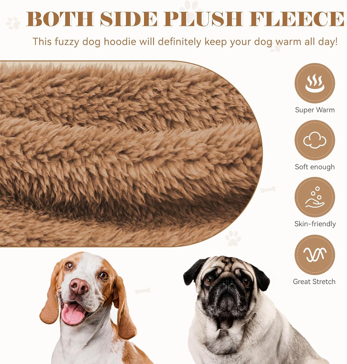 Fuzzy Dog Sweaters for Small Dogs Dog Hoodie Soft Double-Sided Plush Fleece Pet Sweater Pet Clothes Coats Hoodie Sherpa Hooded Sweatshirt(Coffee-S)