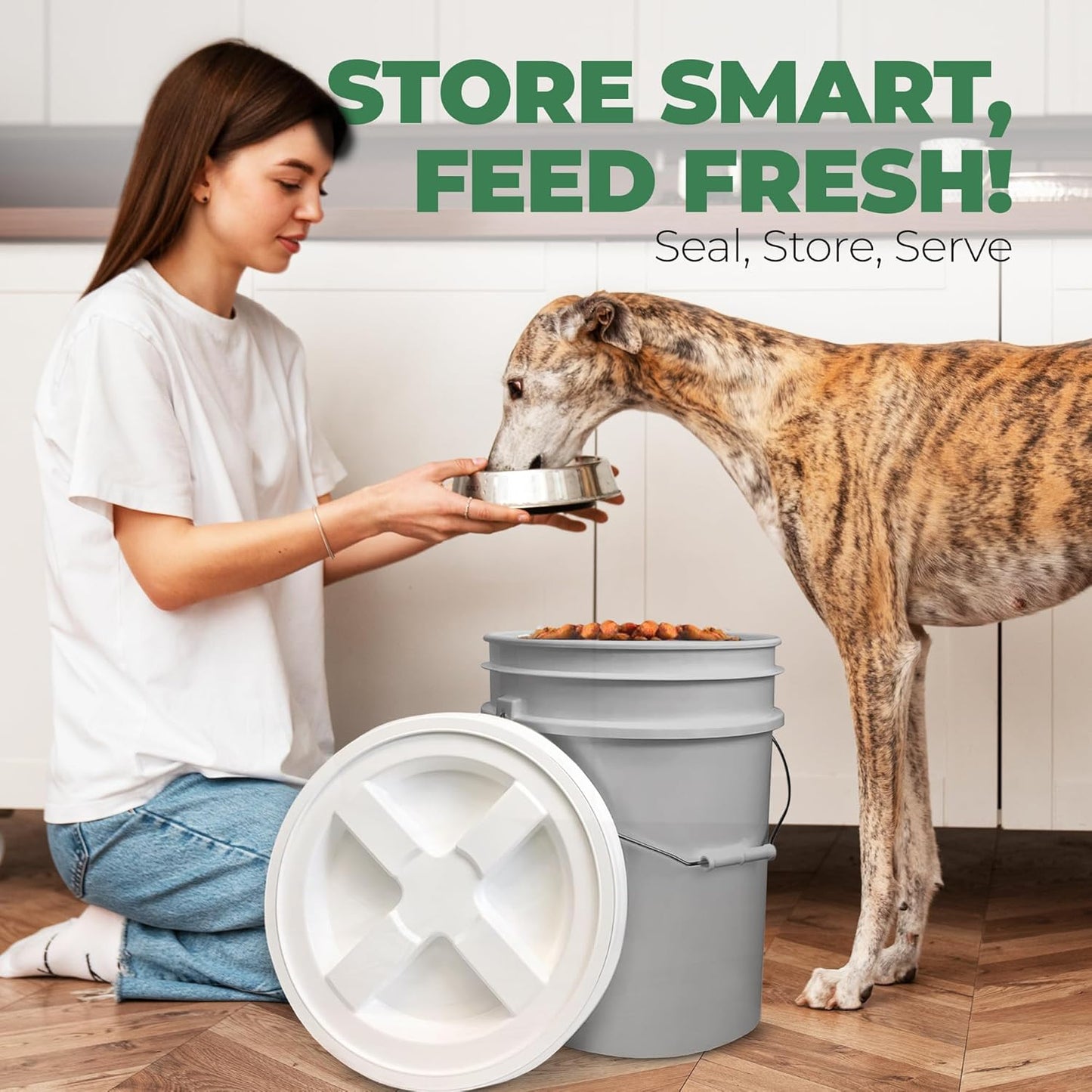 EconoHome Pet Food Storage Container – Holds Up to 25 lbs – Airtight Food Storage with Gamma Seal Lid – Heavy-Duty 90MIL Food Grade, BPA-Free Plastic – Easy Carry Handle – Grey