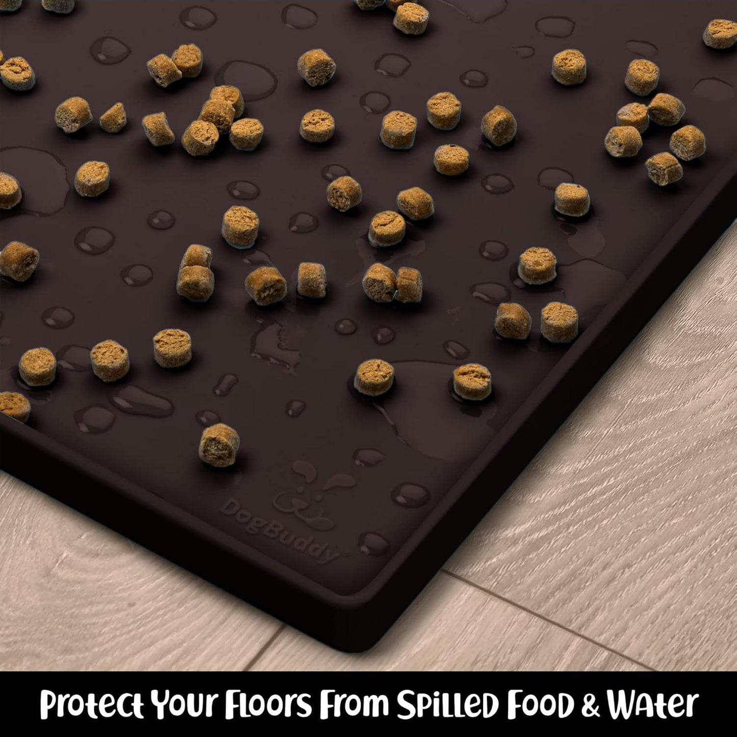 DogBuddy Dog Food Mat – Waterproof Dog Bowl Mat for Food and Water, Silicone Pet Feeding Mats for Floors, Non-Slip Placemat with High Edges for Dogs Bowls, Puppy Essentials (S: 19" x 12", Coffee)