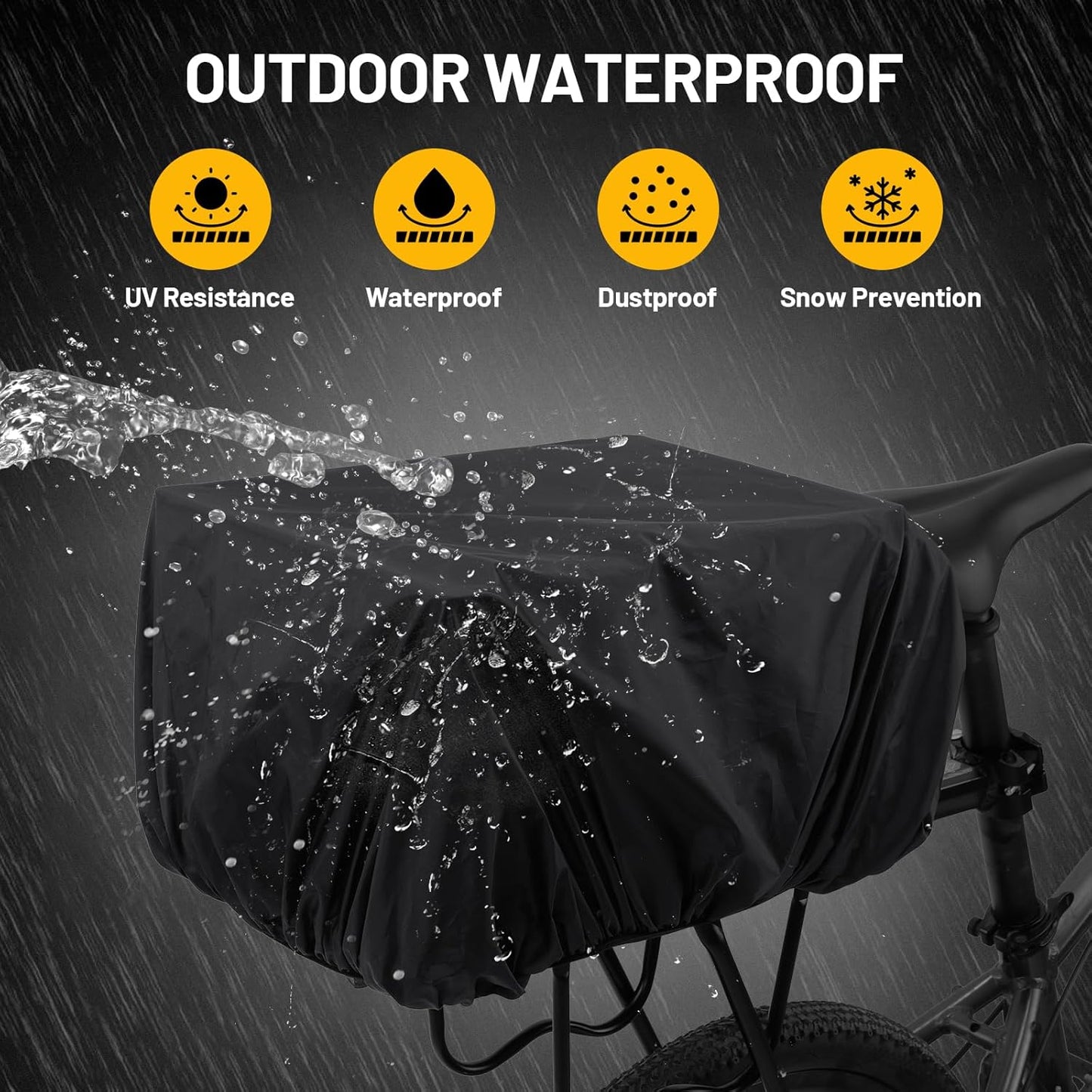 Heavy Duty Rear Bike Basket for Adults, Bicycle Cargo Basket with Removable Liner, Waterproof Cover & Cargo Net, Universal Fit for E-Bike, Mountain Bike, Dog Carrier