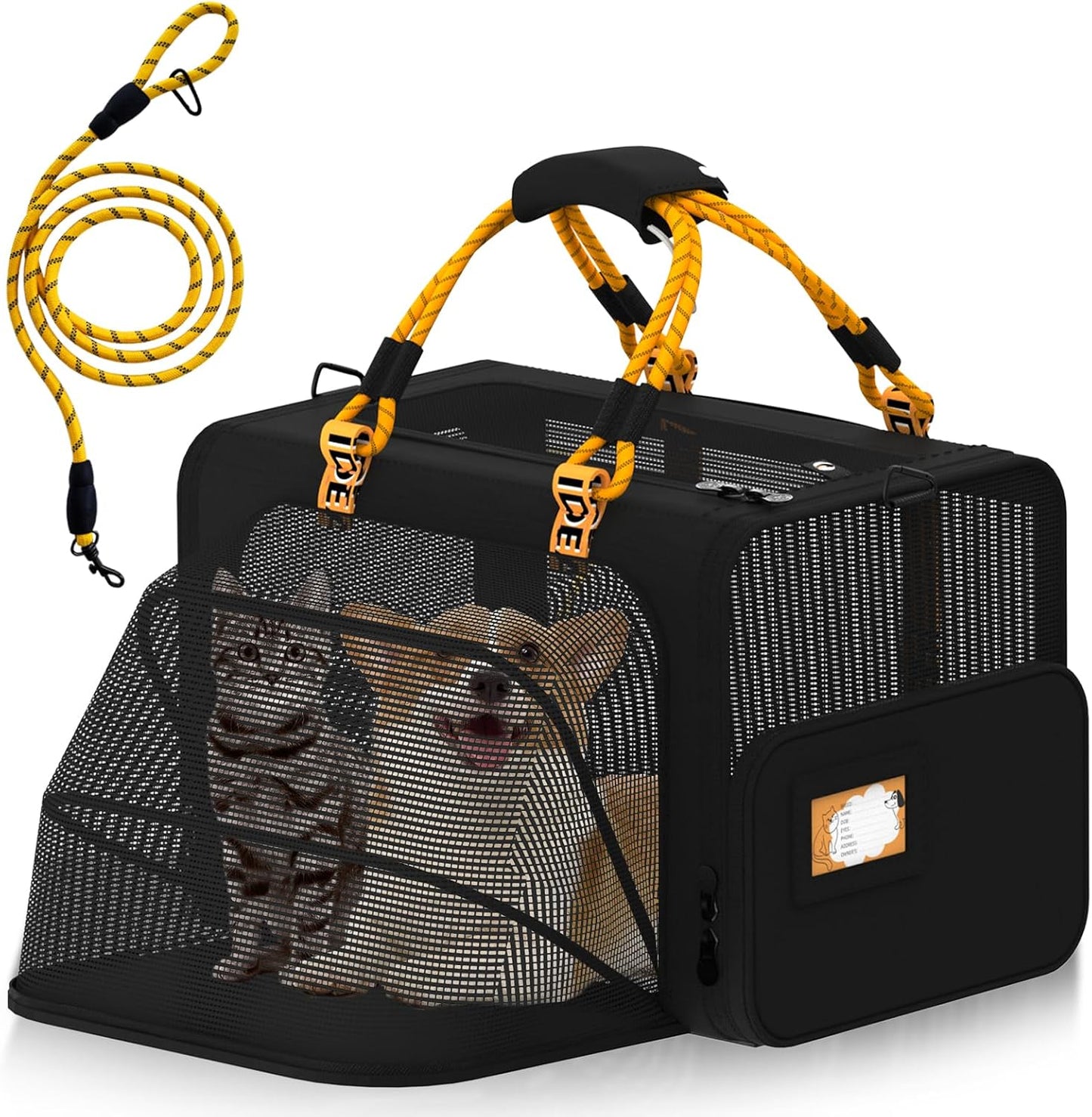 PAWZIDEA Expandable Large Pet Carrier, 24"X16"X16" Cat Carrier for 2 Cats, Collapsible Dog Travel Crate for Small Medium Dog Up 55lbs, Soft-Sided Secure Car Seat, XL Storage Pocket, ID Card, Chewproof