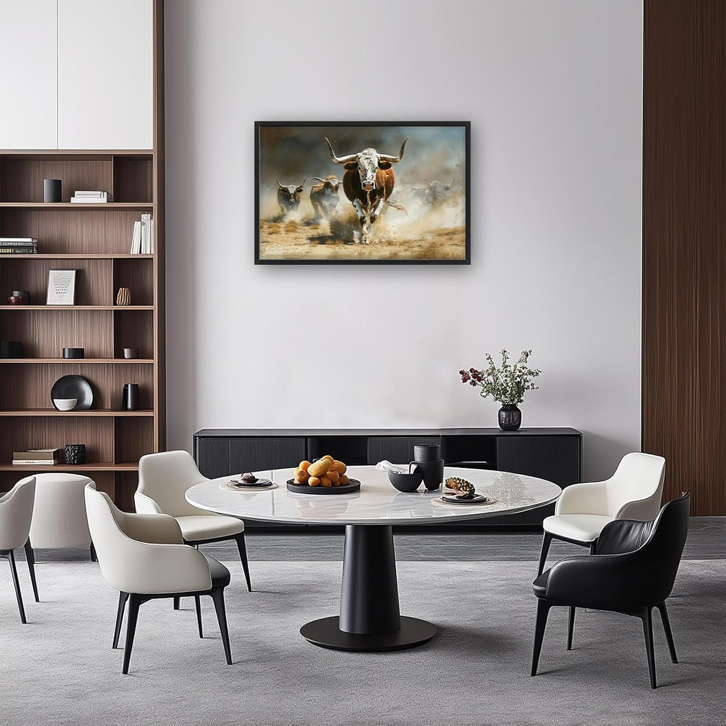 Highland Cow Large Wall Art Western Running Longhorn Pictures Rustic Wild Animal Wall Decor Canvas Print Painting Artwork for Bathroom Living Room Bedroom 36L" x 24W"