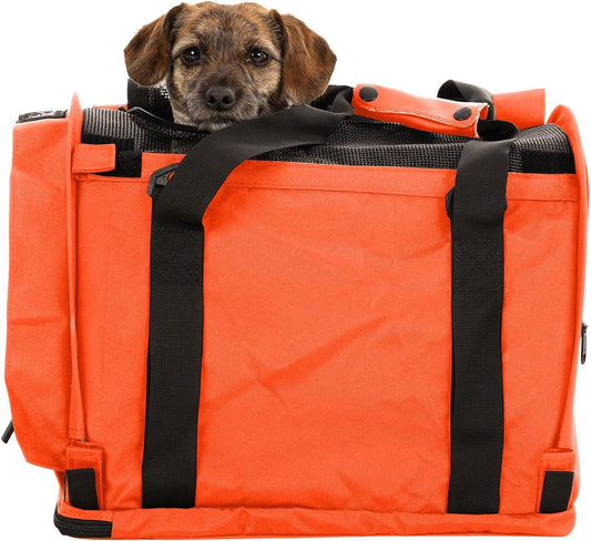 SturdiBag Pro 2.0 Pet Travel Carrier with Flexible Height for Cats and Dogs | Soft Sided Pet Carrier Bag with Safety Clips and Seatbelt Straps for Airplane or Car Travel | Medium, Orange