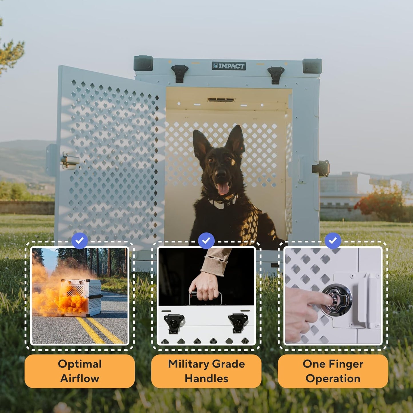 Impact Collapsible Dog Crate - Foldable Hard Crate for XXL Dogs - Heavy Duty Travel Kennel with Powder-Coated Aluminum - Quick Setup for Indoor & Outdoor (White, 48" (48" L x 27" W x 33" H))