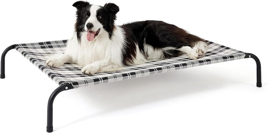 Bedsure Outdoor Elevated Dog Bed Large Sized Dog, Portable Indoor & Outdoor Cooling Raised Cot Pet Hammock Bed with Skid-Resistant Feet, Frame with Breathable Mesh, Checkered White, 49 inches