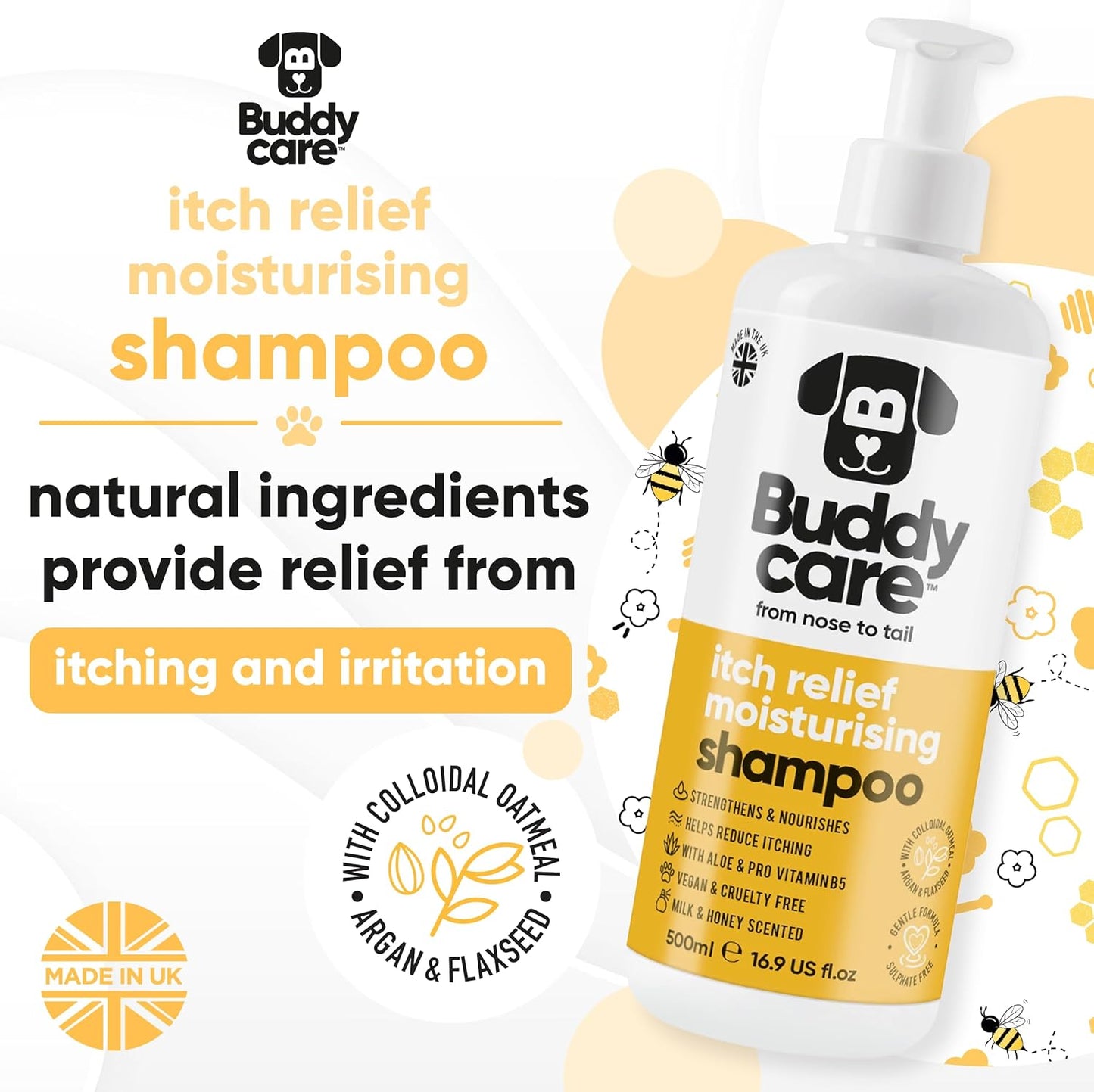 Itch Relief Dog Shampoo by Buddycare | with Aloe Vera and Pro Vitamin B5 (50.72oz)