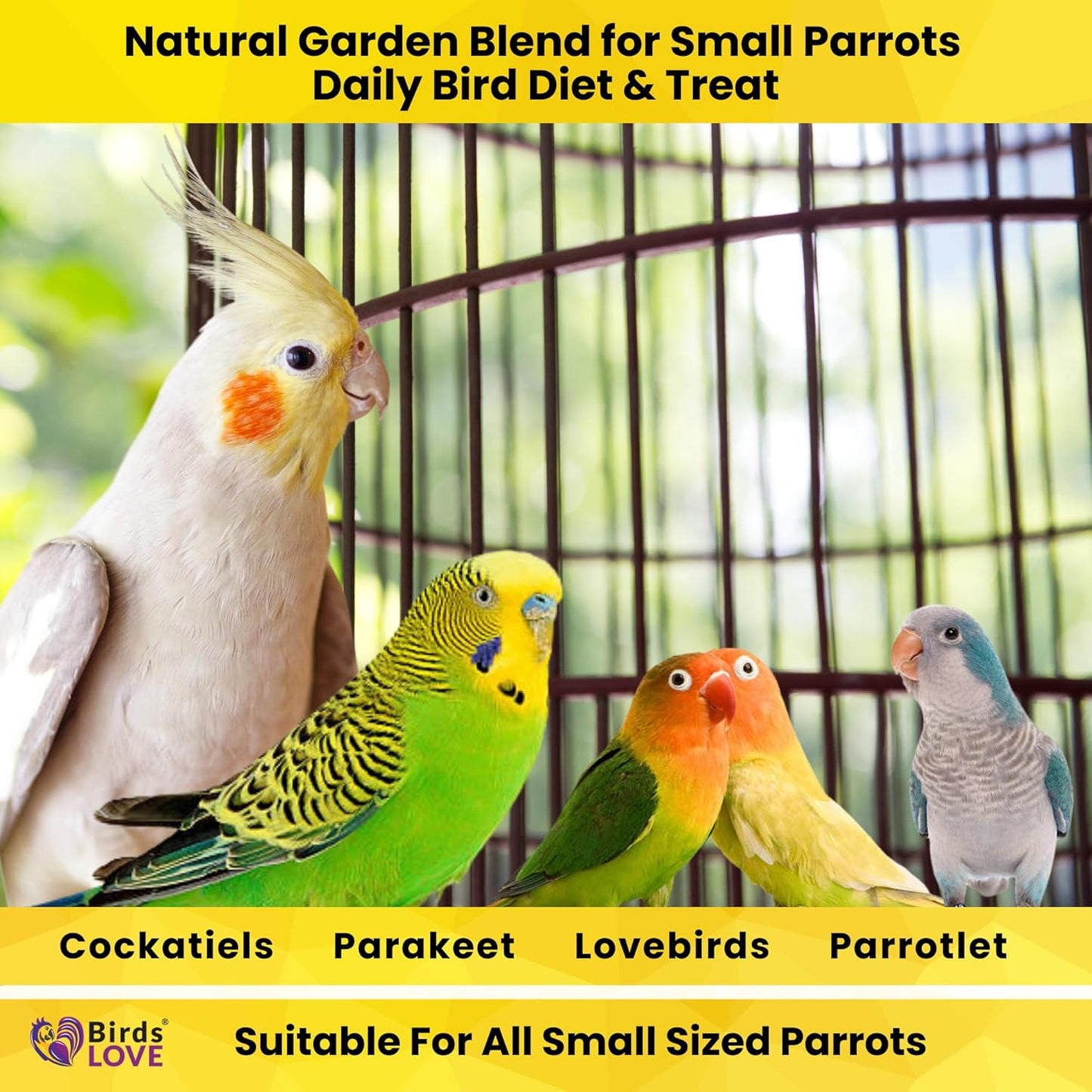 Birds LOVE All Natural Garden Blend Bird Food for Small Birds - Lovebirds, Cockatiels, Parakeets and Parrotlets 2lb
