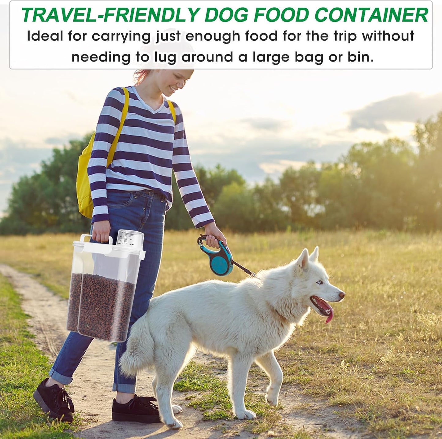 TBMax 2 Pack Cat Dog Food Storage Containers 10 to 14 Lbs, Portable Travel Pet Container Dispenser with Easy-Pouring Spout & Cup, Airtight Bird Seed Container Dog Treat Storage Bin -White