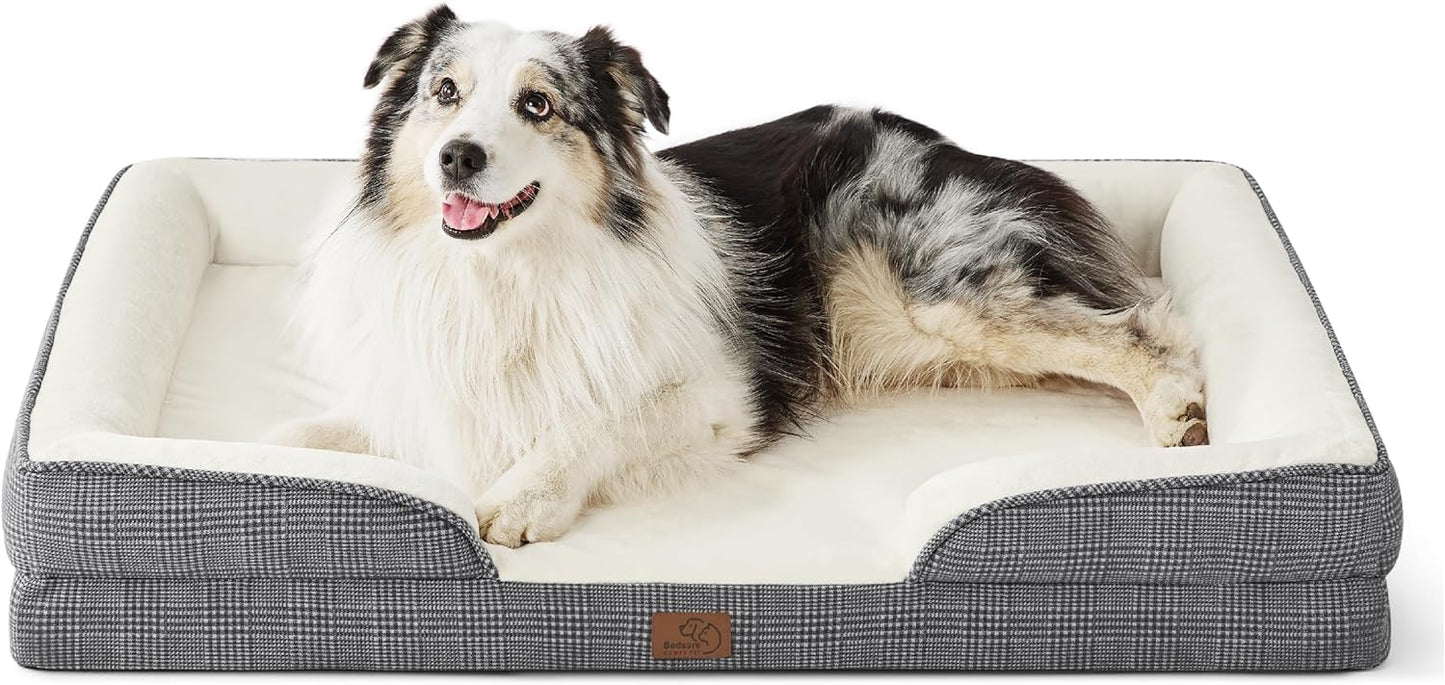 Bedsure XL Orthopedic Dog Bed for Extra Large Dogs - Waterproof XLarge Dog Cat Bed, Comfort Dogs Couch Sofa with Washable Removable Cover, Pet Bed with Nonskid Bottom, Argyle Black-Checks, 42"