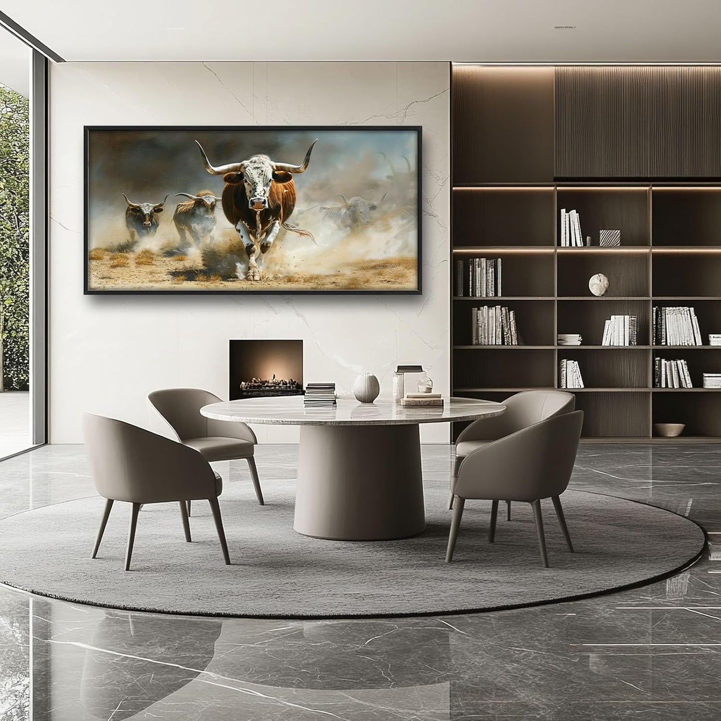 Highland Cow Large Wall Art Western Running Longhorn Pictures Rustic Wild Animal Wall Decor Canvas Print Painting Artwork for Bathroom Living Room Bedroom 60L" x 30W"