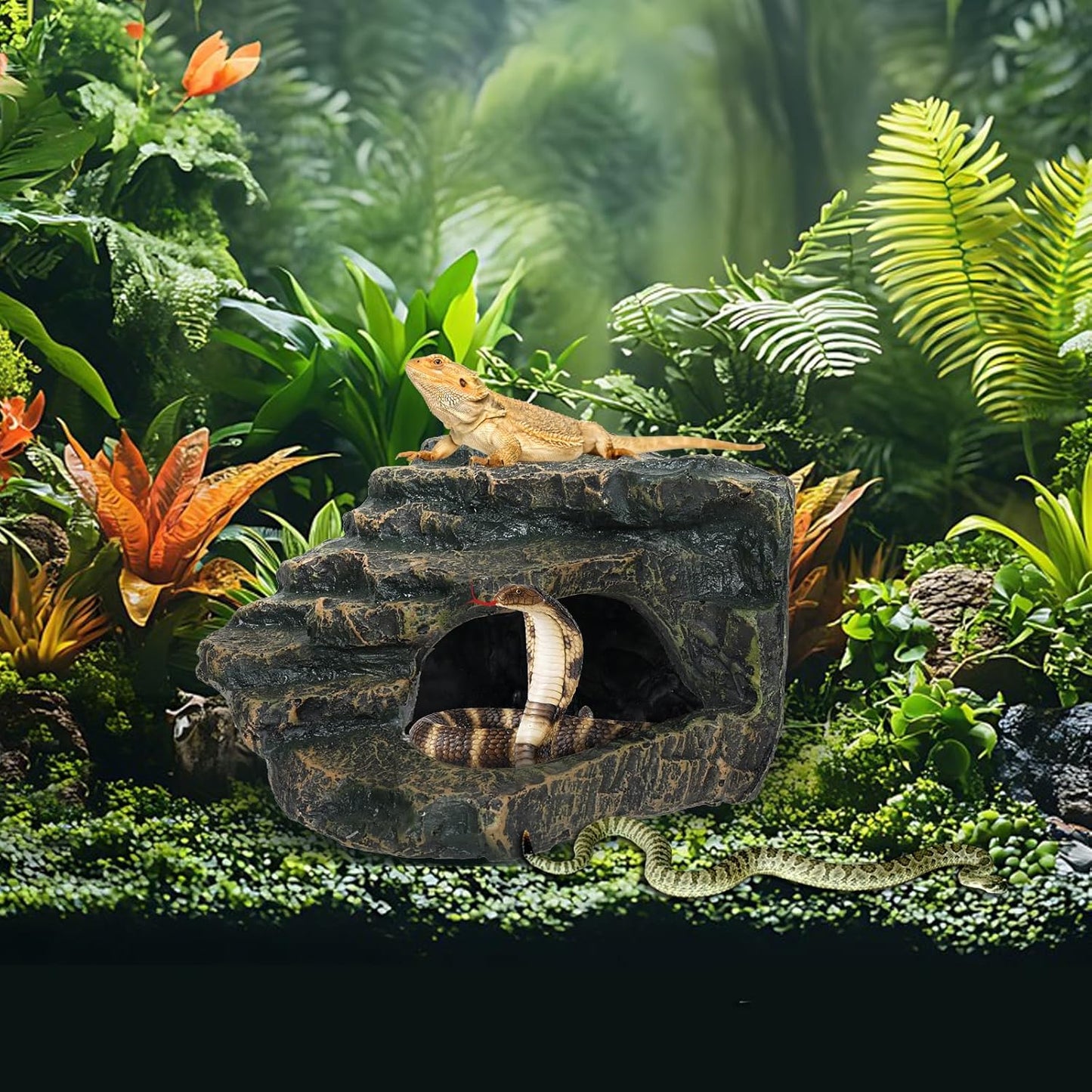 Gecko Tank Acccessories, Turtle Tank Accessories, Perfect Tortoise Hide Fish Tank Decor for Betta, Fish, Snake Hide, Professional Turtle Basking Platform (Medium)