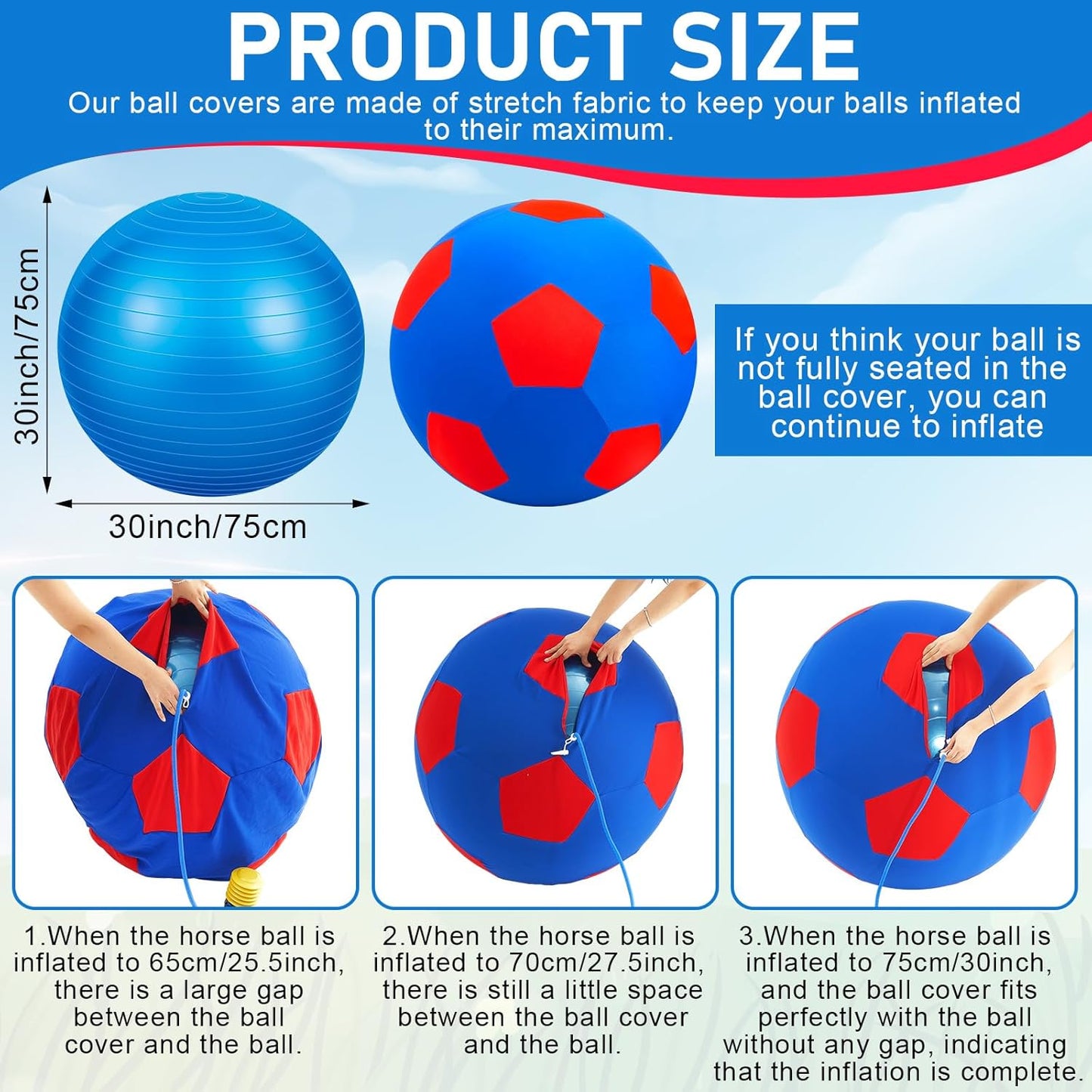 30inch Giant Herding Ball with Cover Anti Burst Ball Please Watch VCR for How to Inflation Horse Toys for Horses Stall Entertainment Play, Pump Included (Classic)