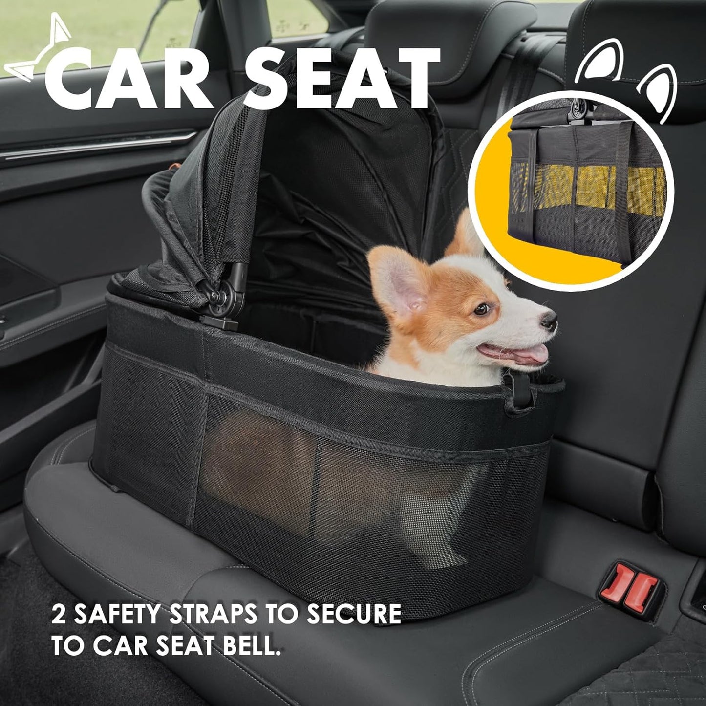 3 in 1 Pet Stroller with Removable Carrier, Folding Stroller for Small/Medium Dogs and Cats, Waterproof, All-Terrain, with Sun Shades, Car Seat