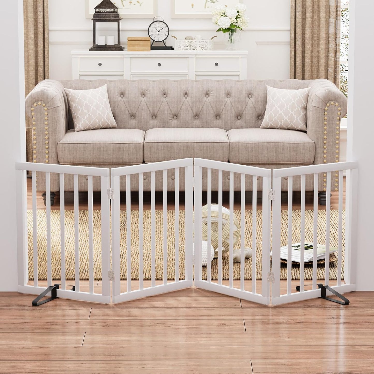 37-74" Wide Dog Gate 4 Panel Dog Gates for Stair Doorways House Indoor Freestanding Pet Gates for Dogs, Doogie Puppy Fences